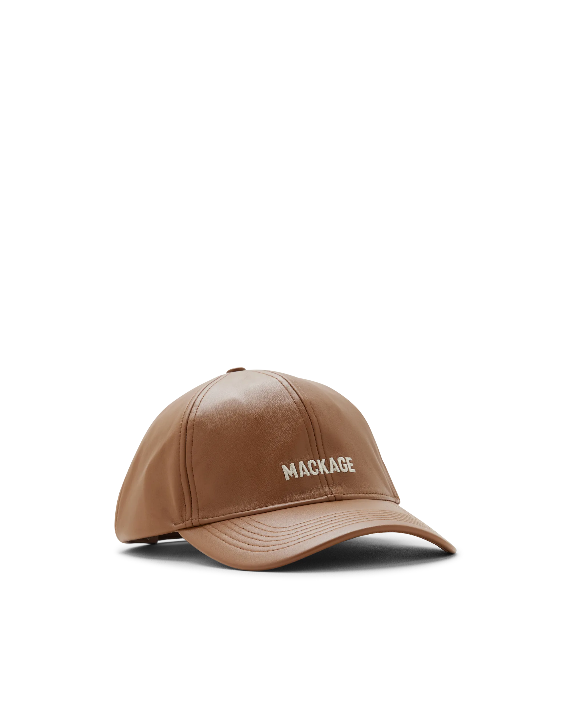 Earth Brown Lamb Mackage ANDERSON-L Leather Logo Baseball Cap by Mackage | DIHSAN