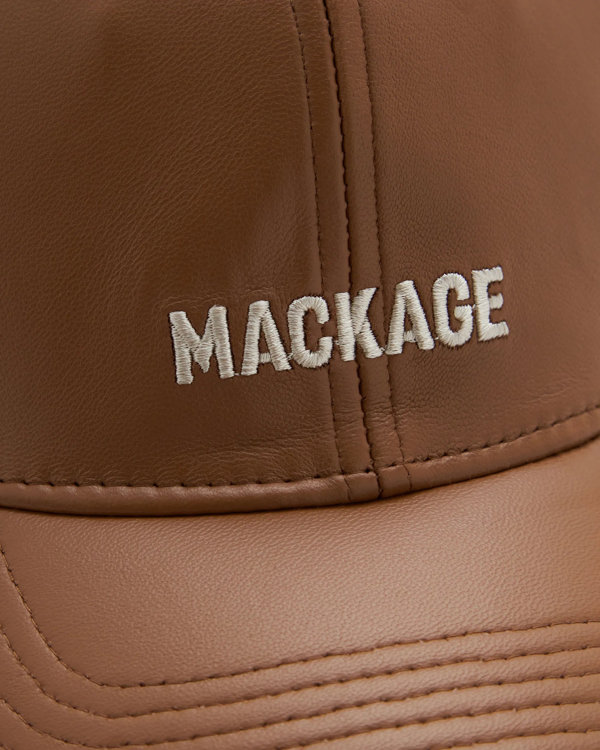 Earth Brown Lamb Mackage ANDERSON-L Leather Logo Baseball Cap by Mackage | DIHSAN