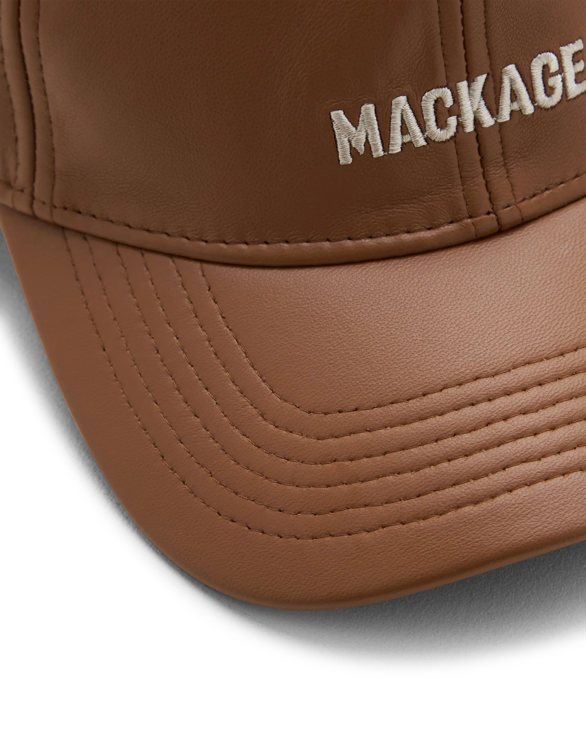 Earth Brown Lamb Mackage ANDERSON-L Leather Logo Baseball Cap by Mackage | DIHSAN