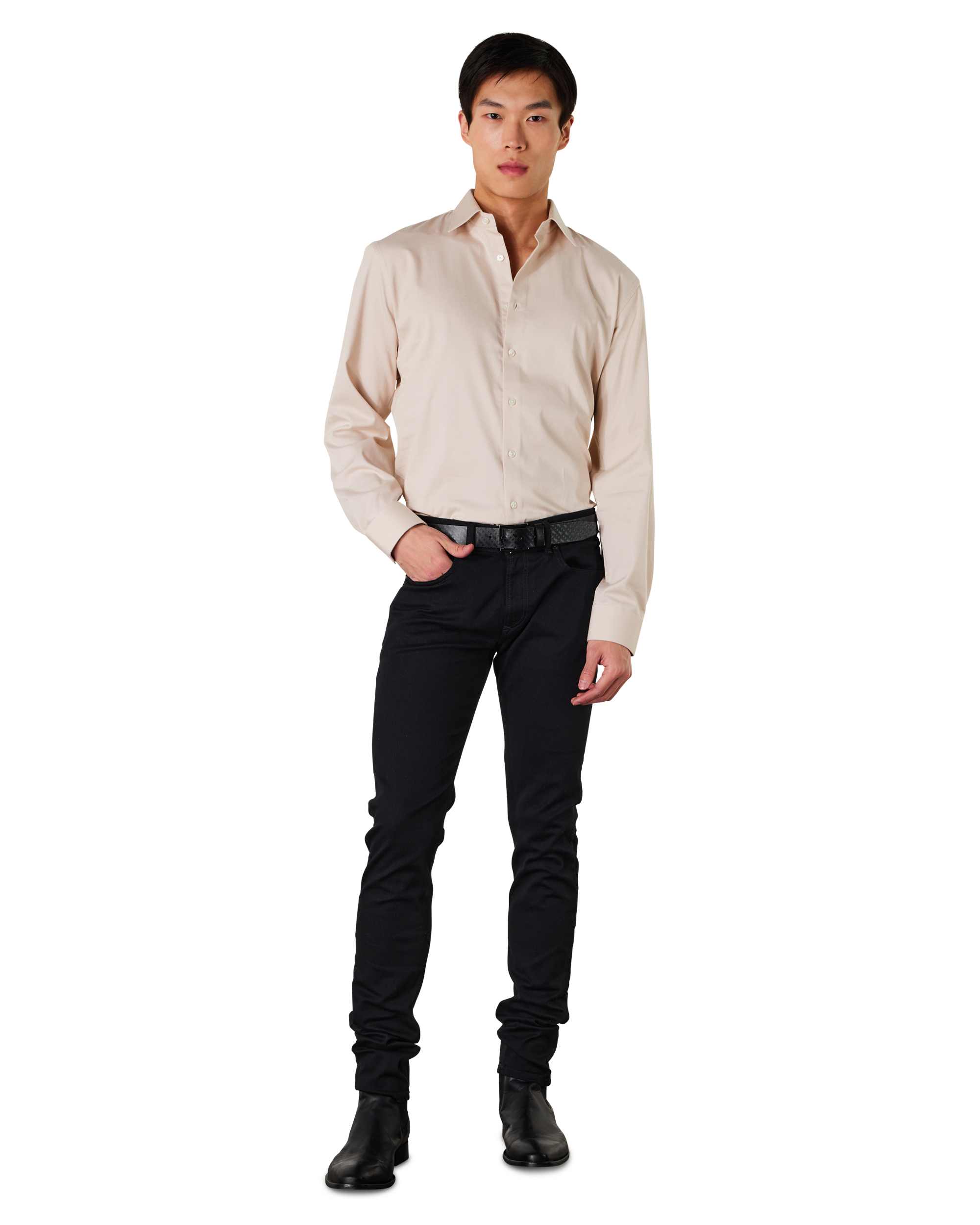 Oatmeal/White Organic Blend Selected Slim Fit Stretch Performance Shirt by Selected | DIHSAN