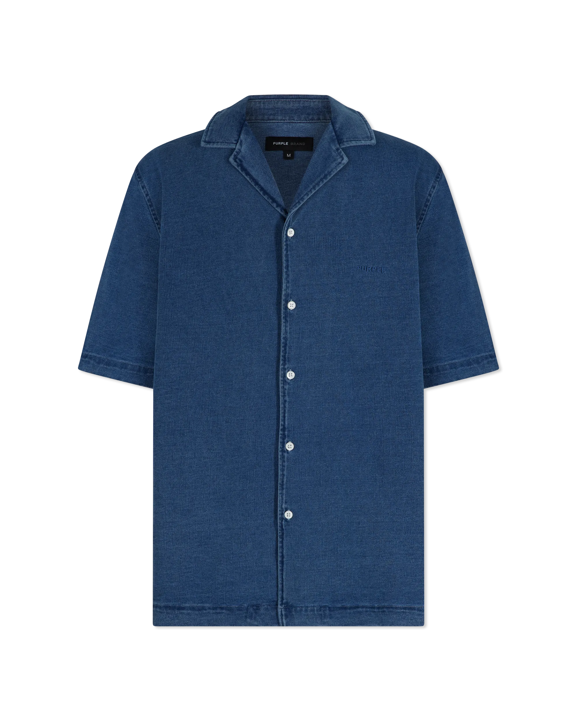Purple Jeans Knit Jersey Short Sleeve Camp Shirt