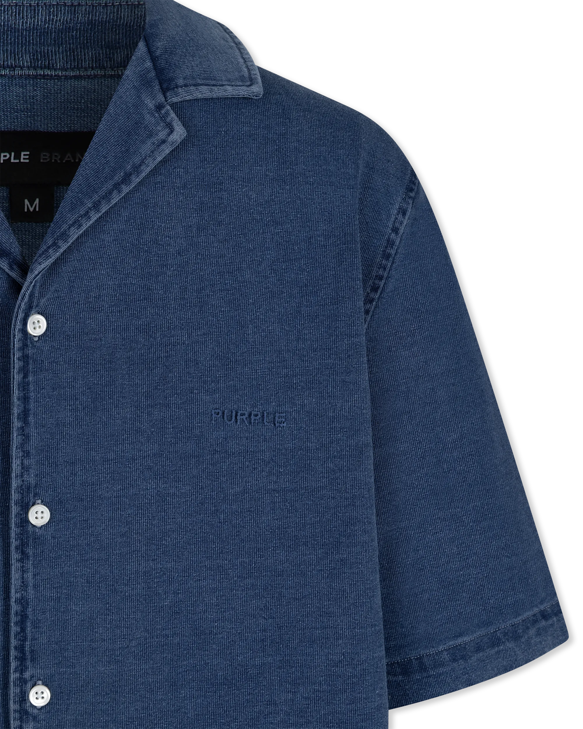 Purple Jeans Knit Jersey Short Sleeve Camp Shirt