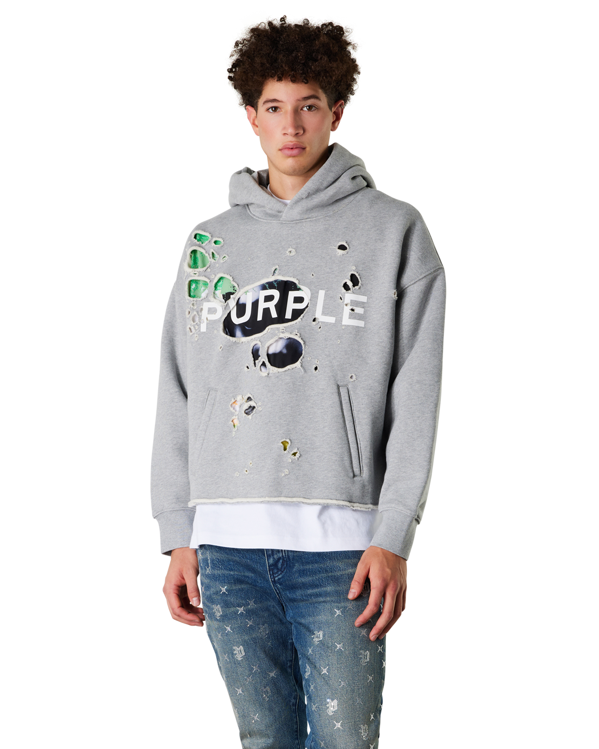 Purple Jeans Distressed Cropped French Terry Hoody