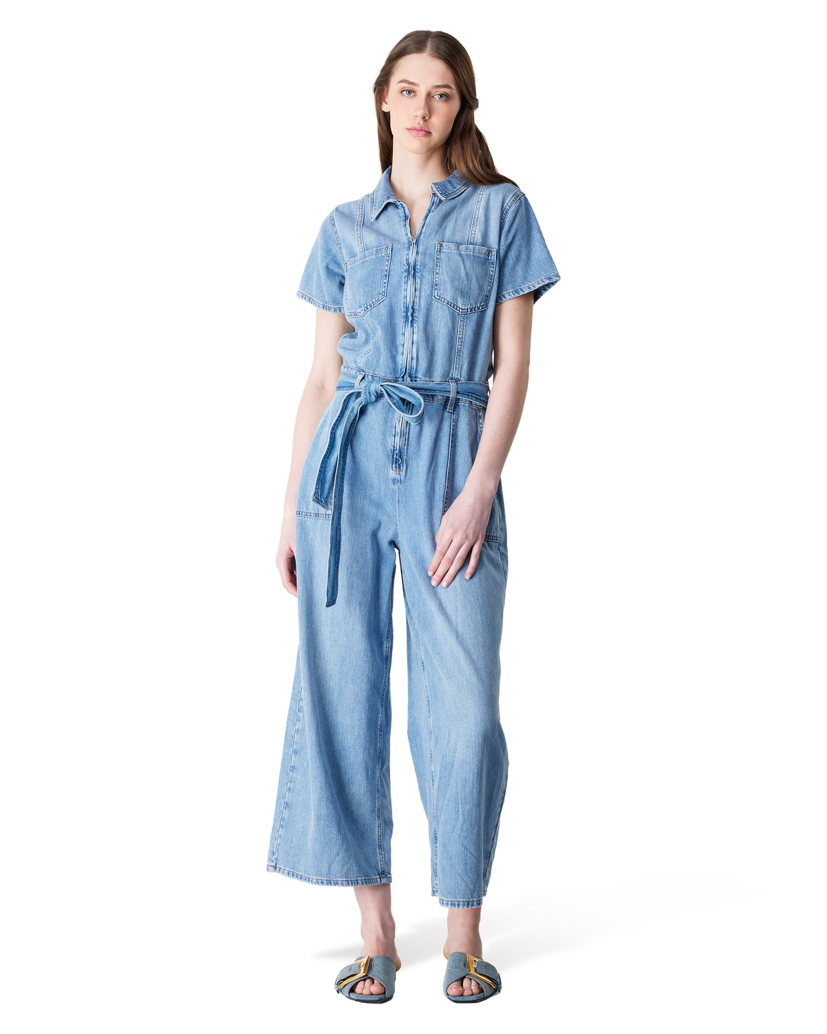 Good American Fit For Success Denim Jumpsuit - Lite Linen Cropped