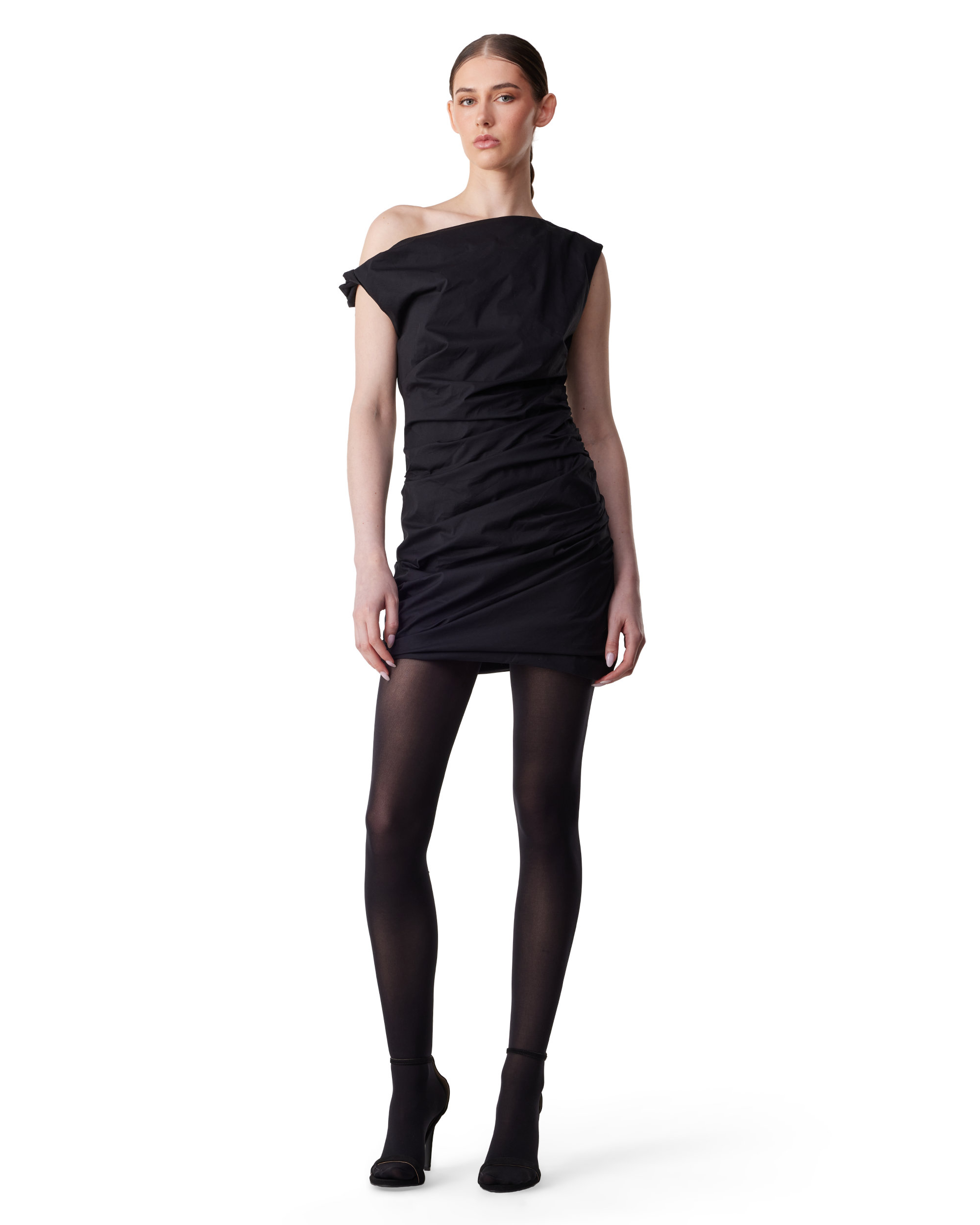 Poplin Ruched Off-The-Shoulder Mini Dress