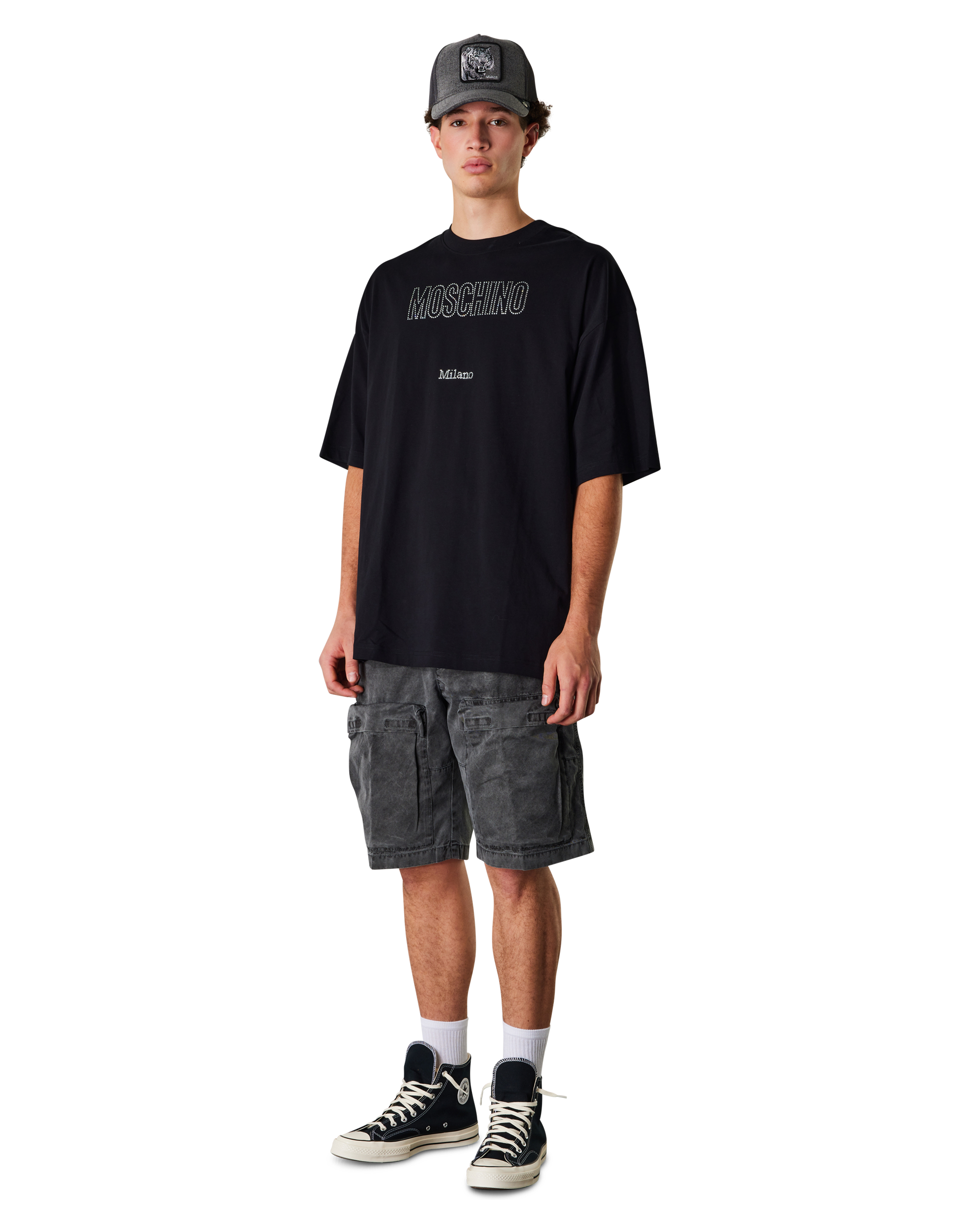 Rhinestone Logo Cotton Jersey Black T-Shirt