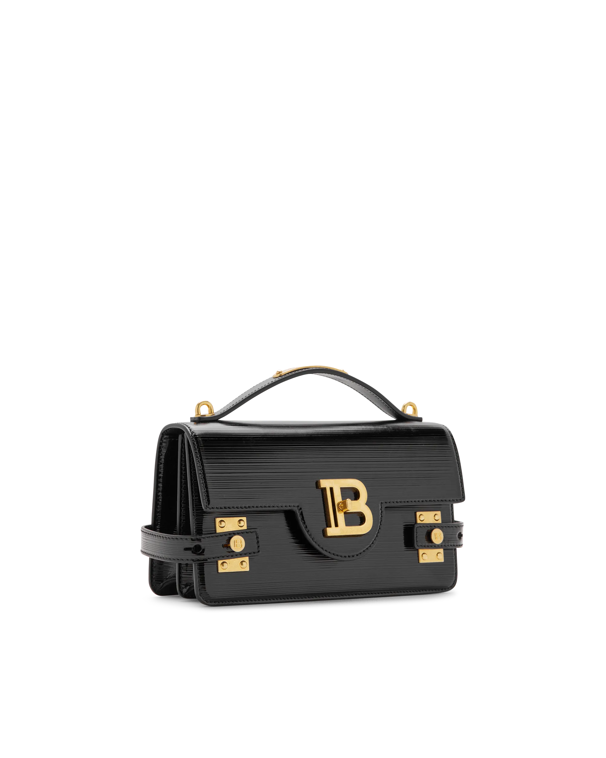 B-Buzz 24-Striped Patent Leather Shoulder Bag