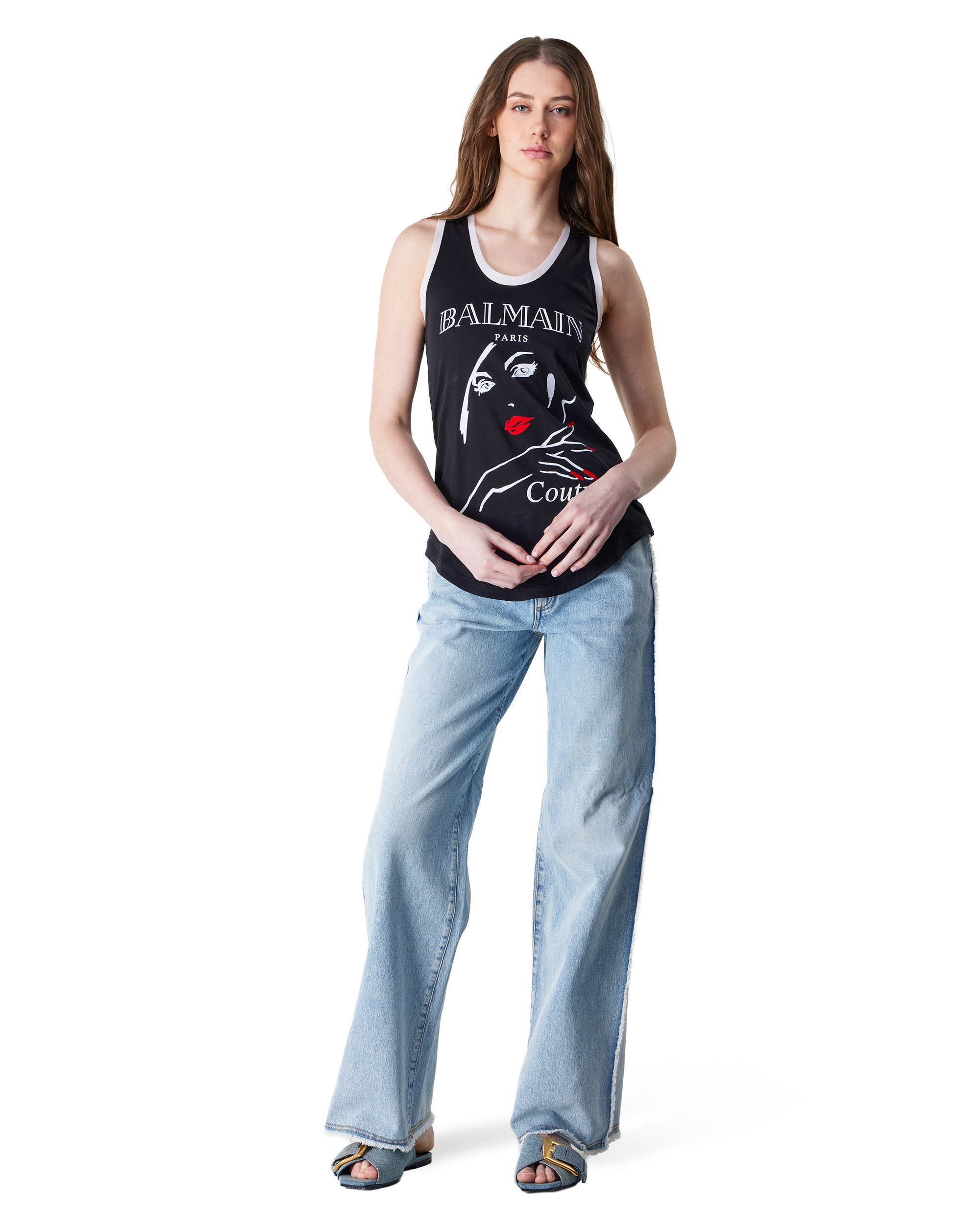 Flocked Balmain Beauty Print Tank Top