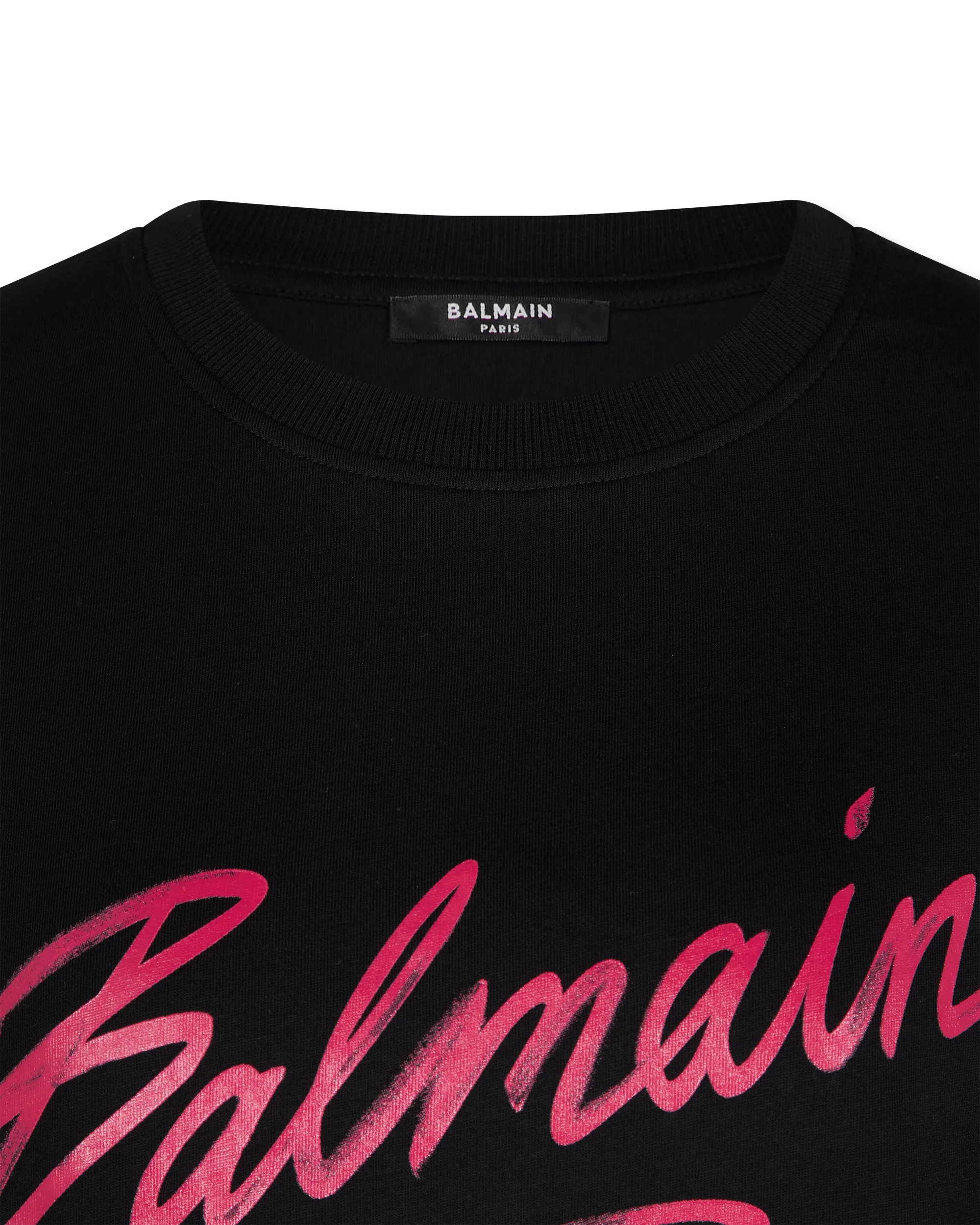 Flocked Balmain Letter Logo Cropped T-Shirt