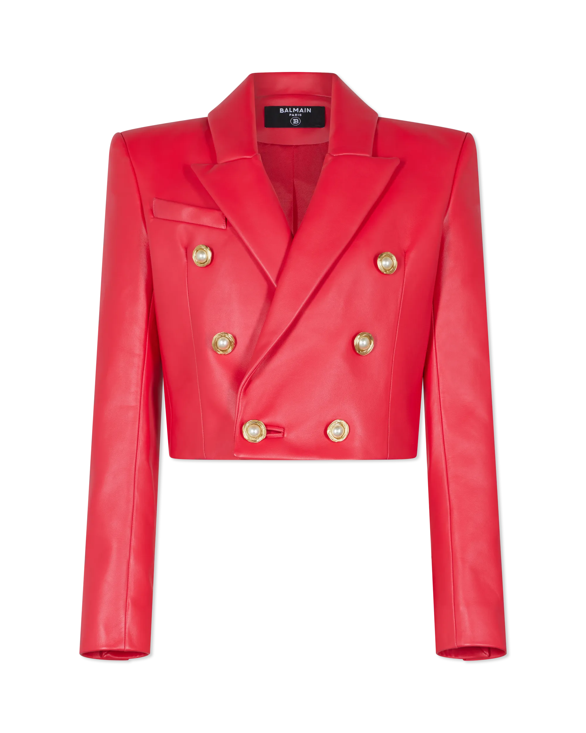 Cropped Lambskin Leather 6-Button Jacket