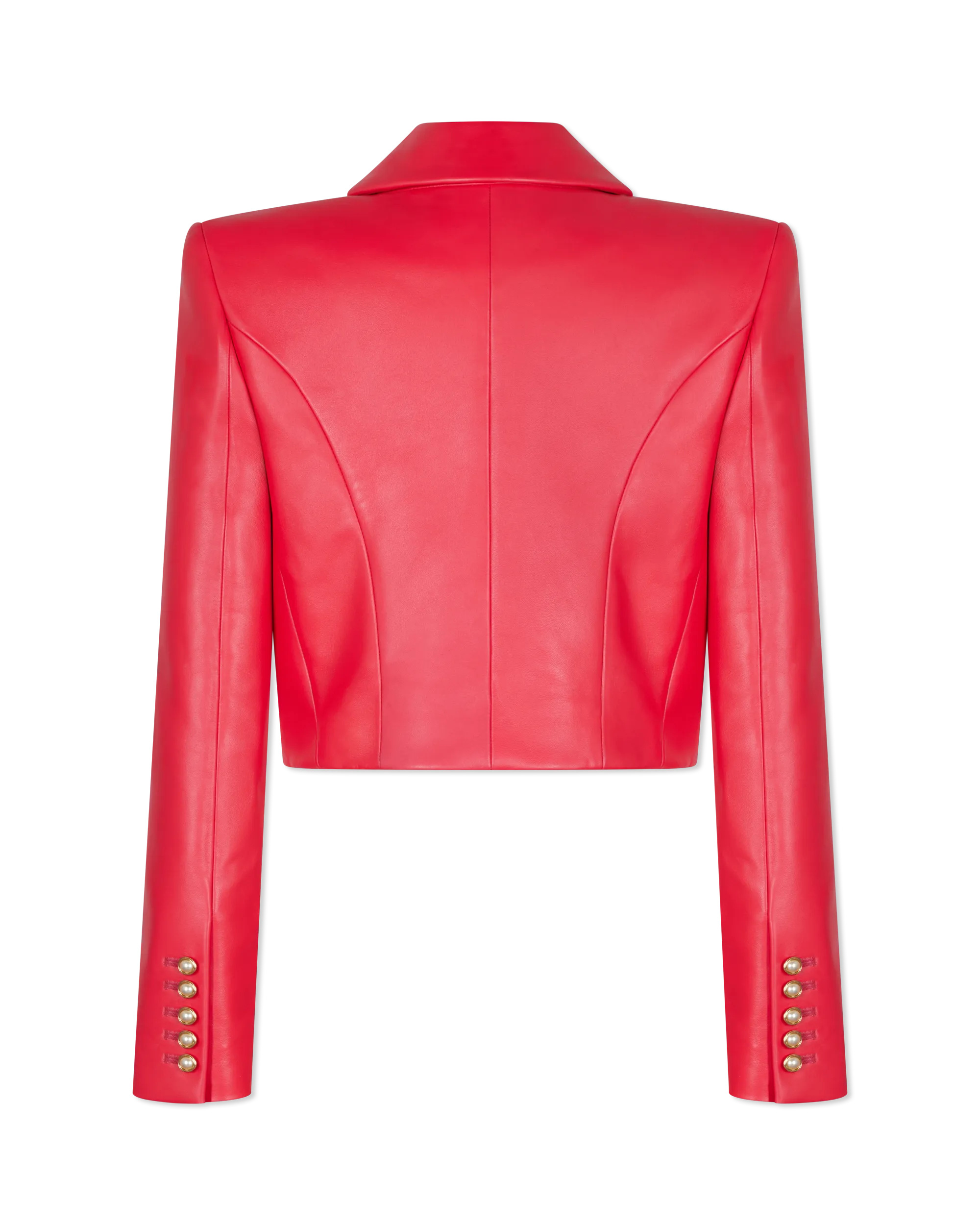 Cropped Lambskin Leather 6-Button Jacket
