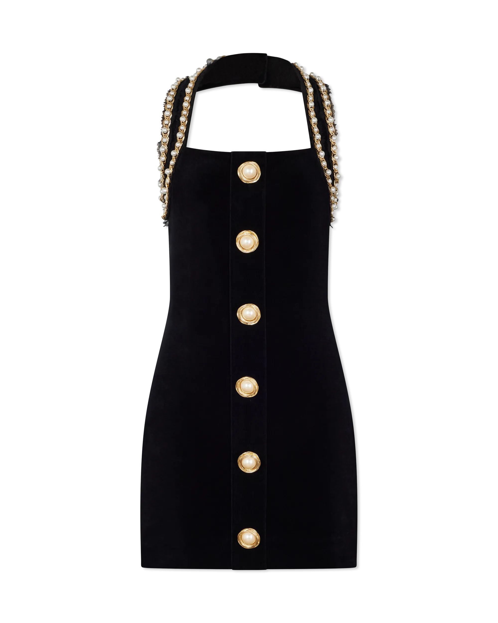 Beaded Halterneck Velvet Mini Dress