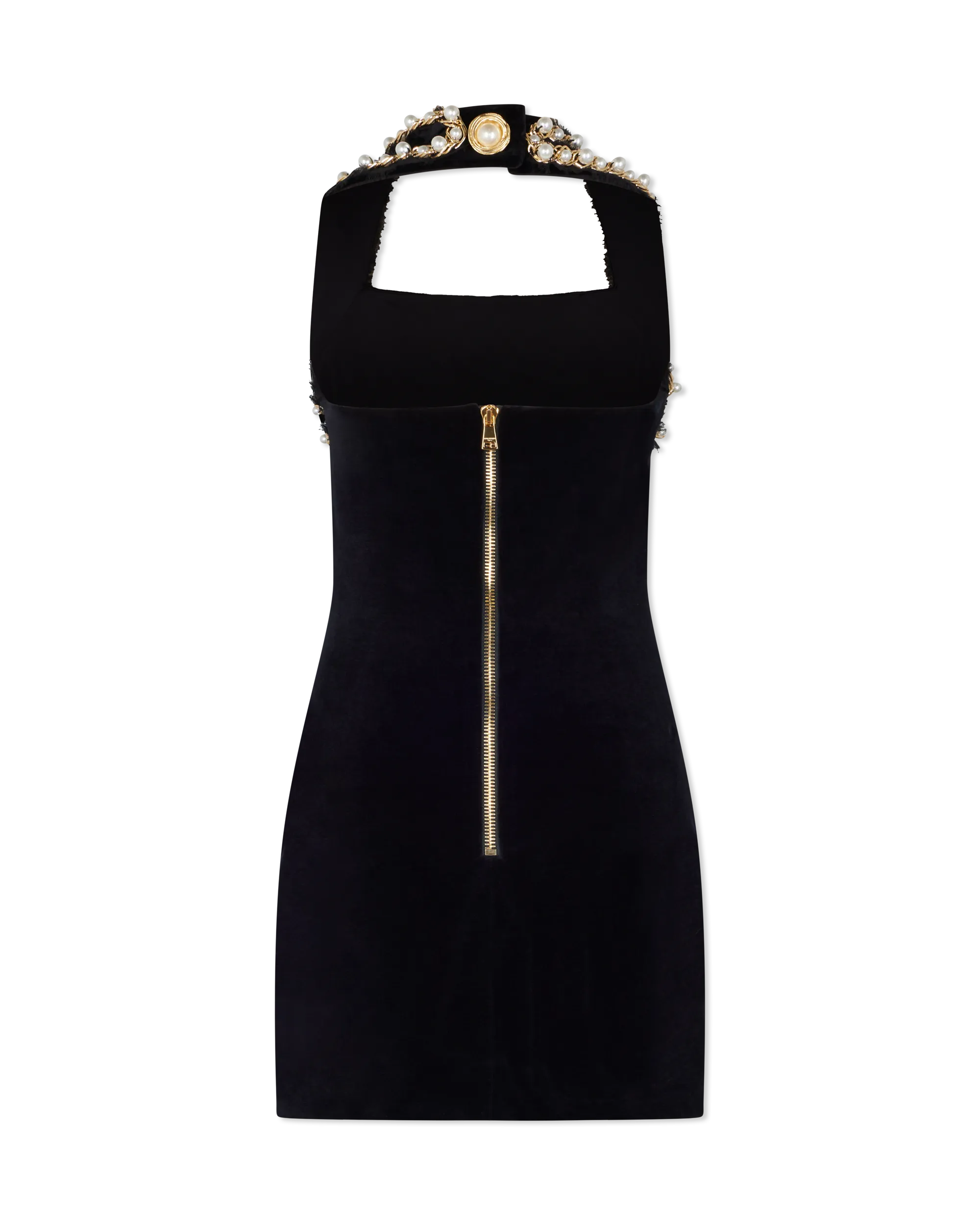 Beaded Halterneck Velvet Mini Dress