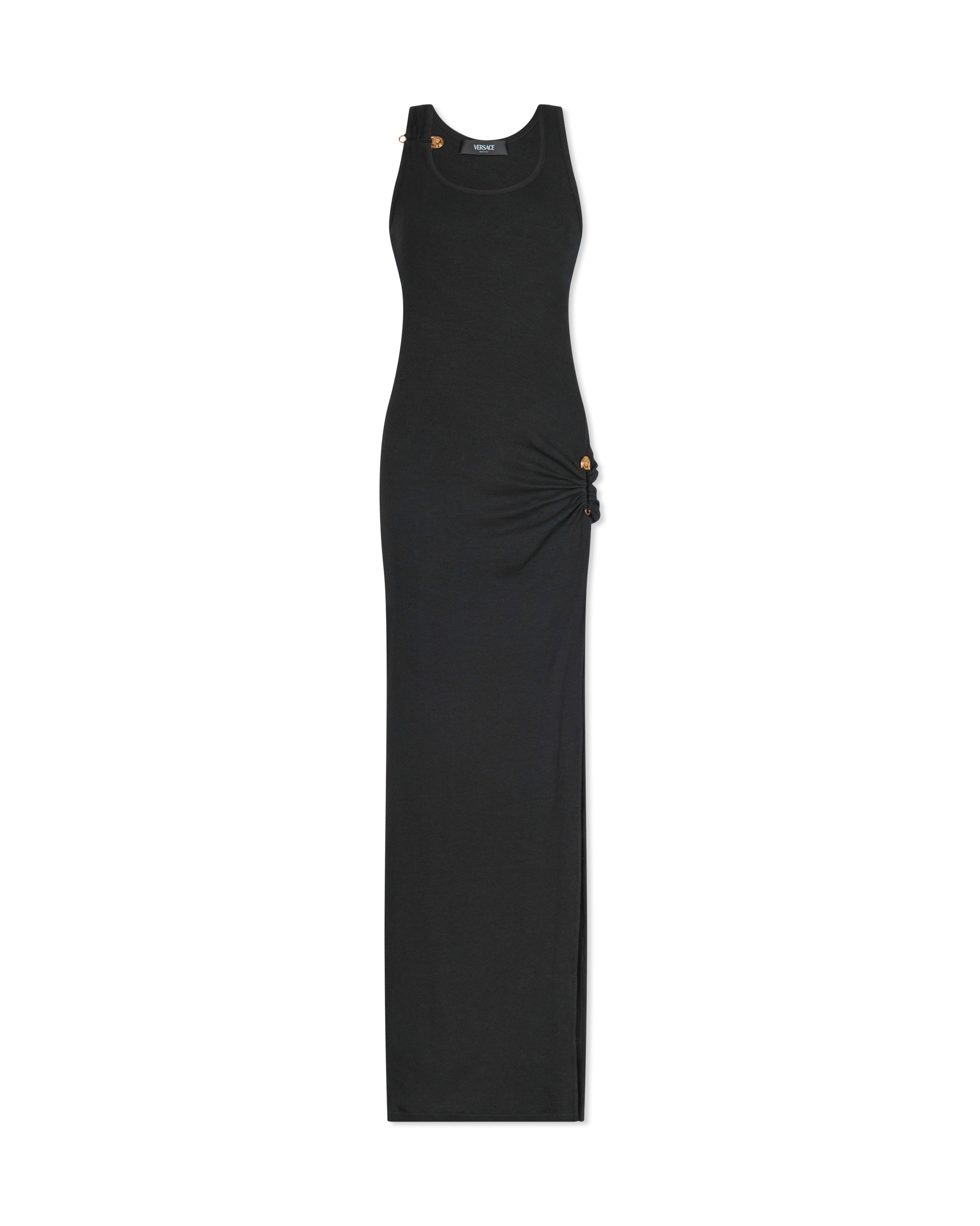 Safety Pin Ribbed Knit Draped Gown