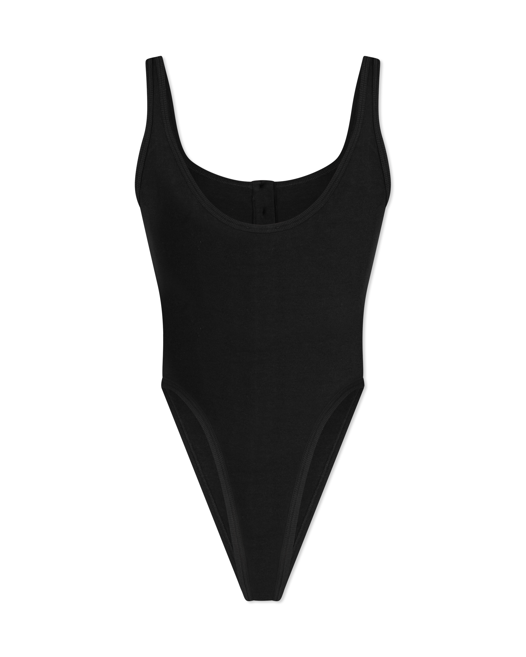 Black Polyester Logo Ribbed Bodysuit by Versace | DIHSAN