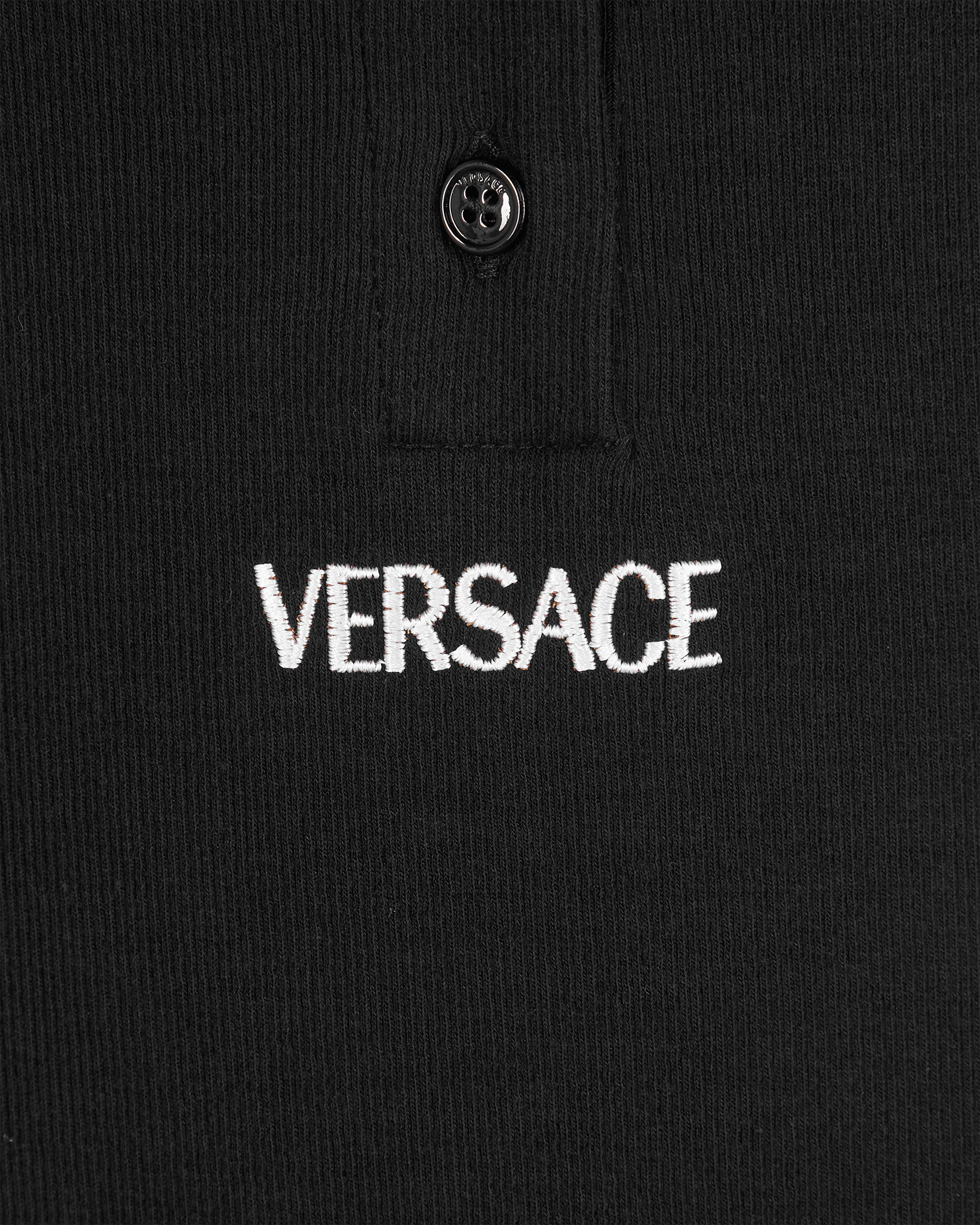 Black Polyester Logo Ribbed Bodysuit by Versace | DIHSAN