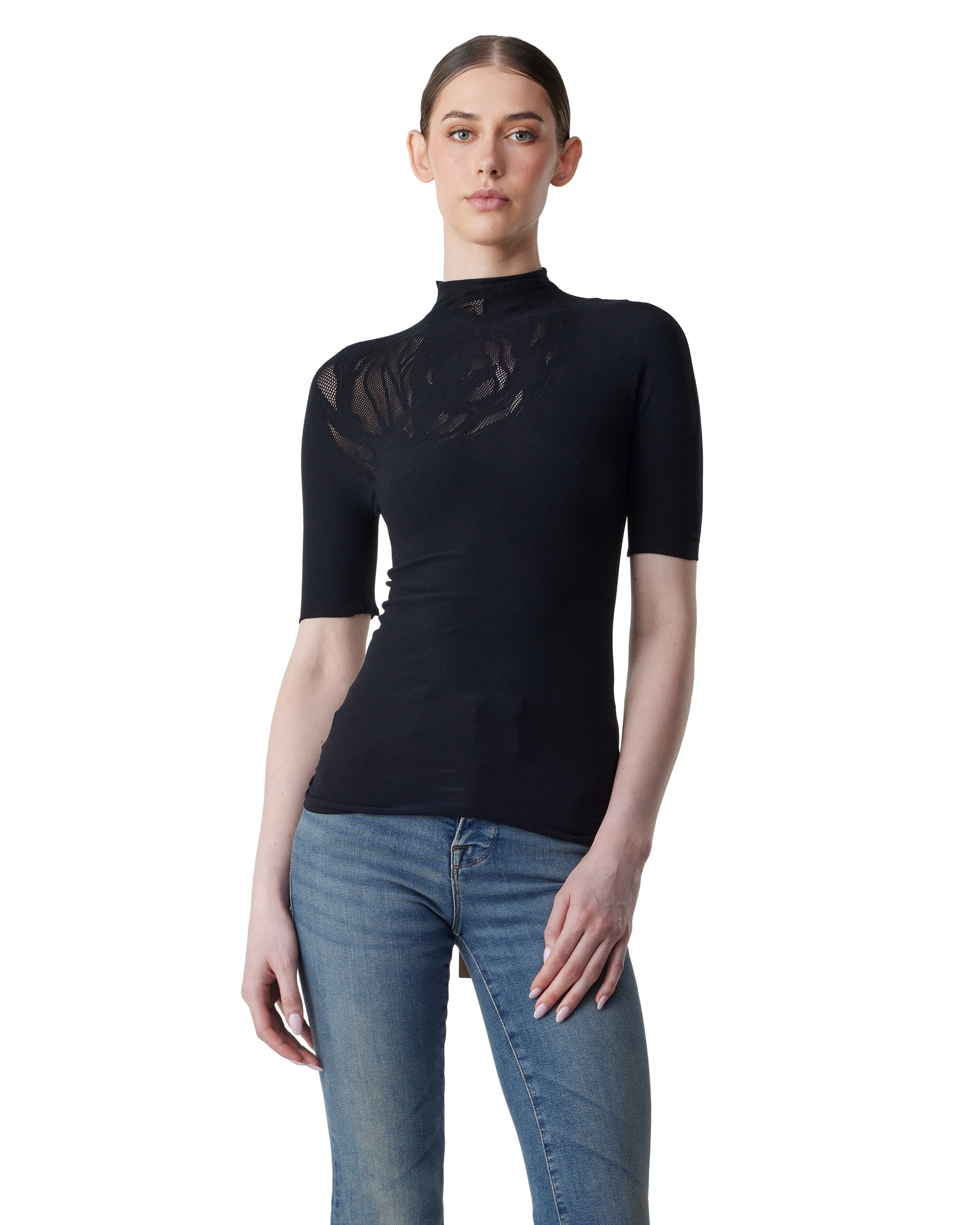 Rose Net Short Sleeve Top
