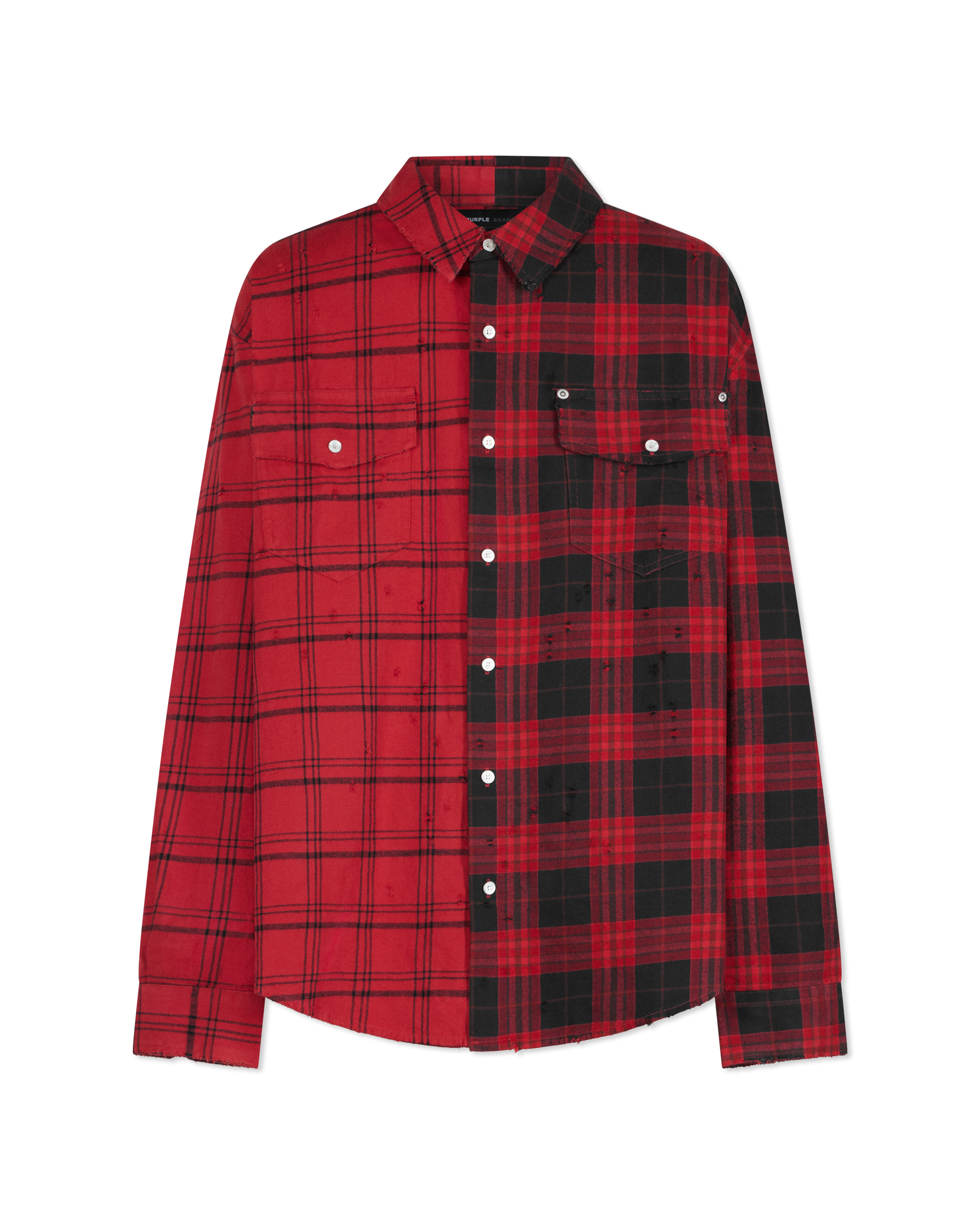 Half & Half Plaid Flannel Shirt