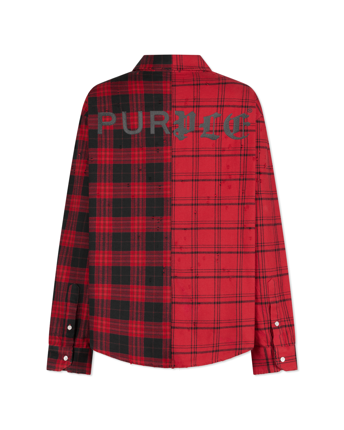 Red Cotton Half & Half Plaid Flannel Shirt by Purple | DIHSAN