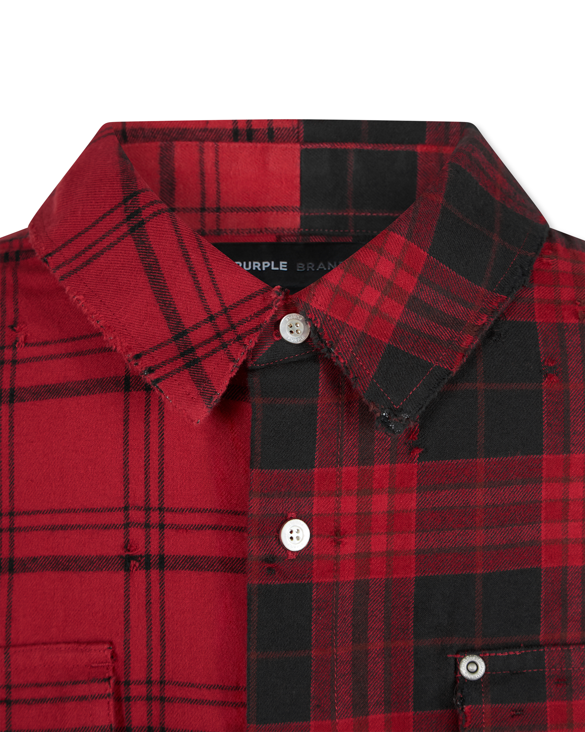 Red Cotton Half & Half Plaid Flannel Shirt by Purple | DIHSAN