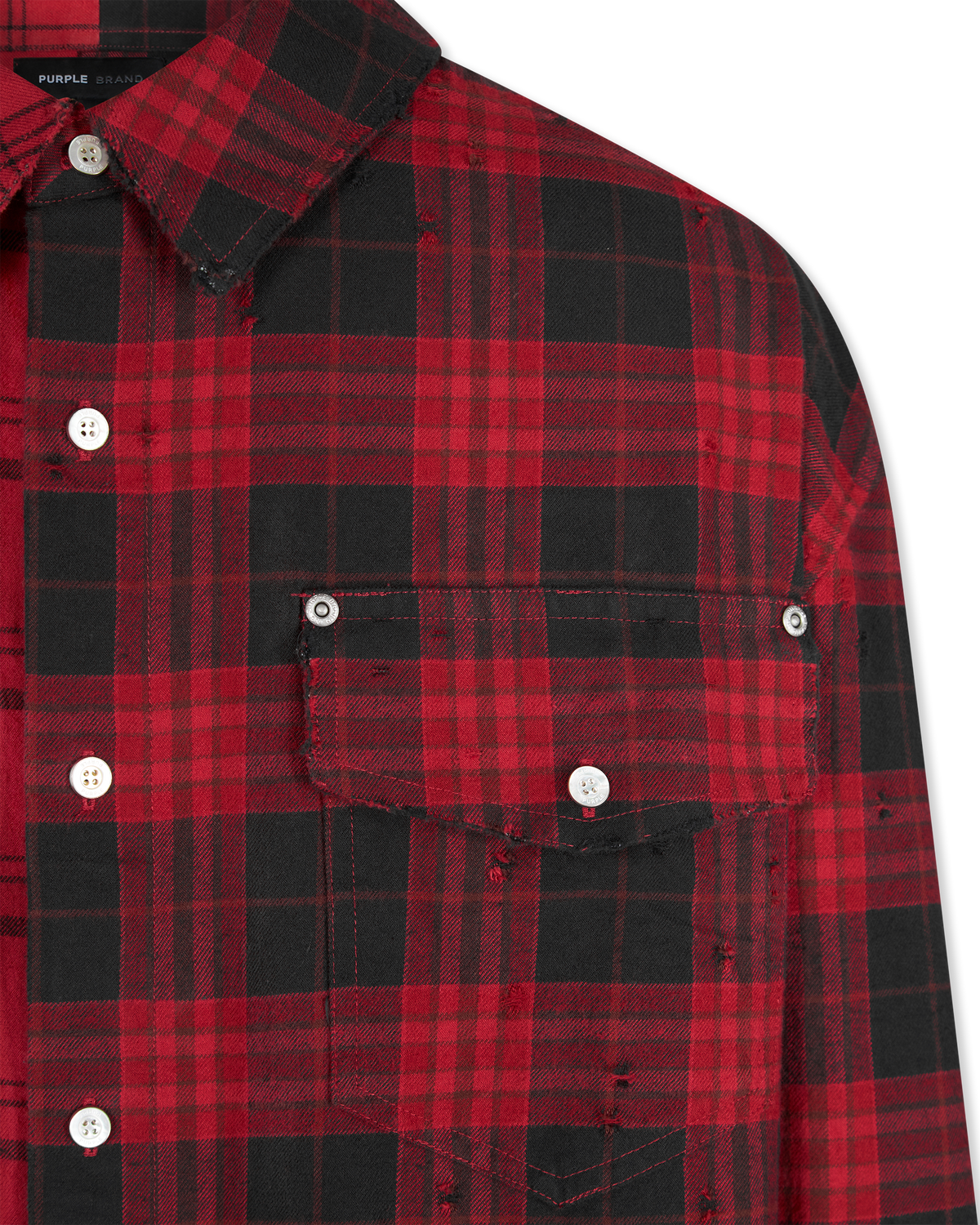 Red Cotton Half & Half Plaid Flannel Shirt by Purple | DIHSAN