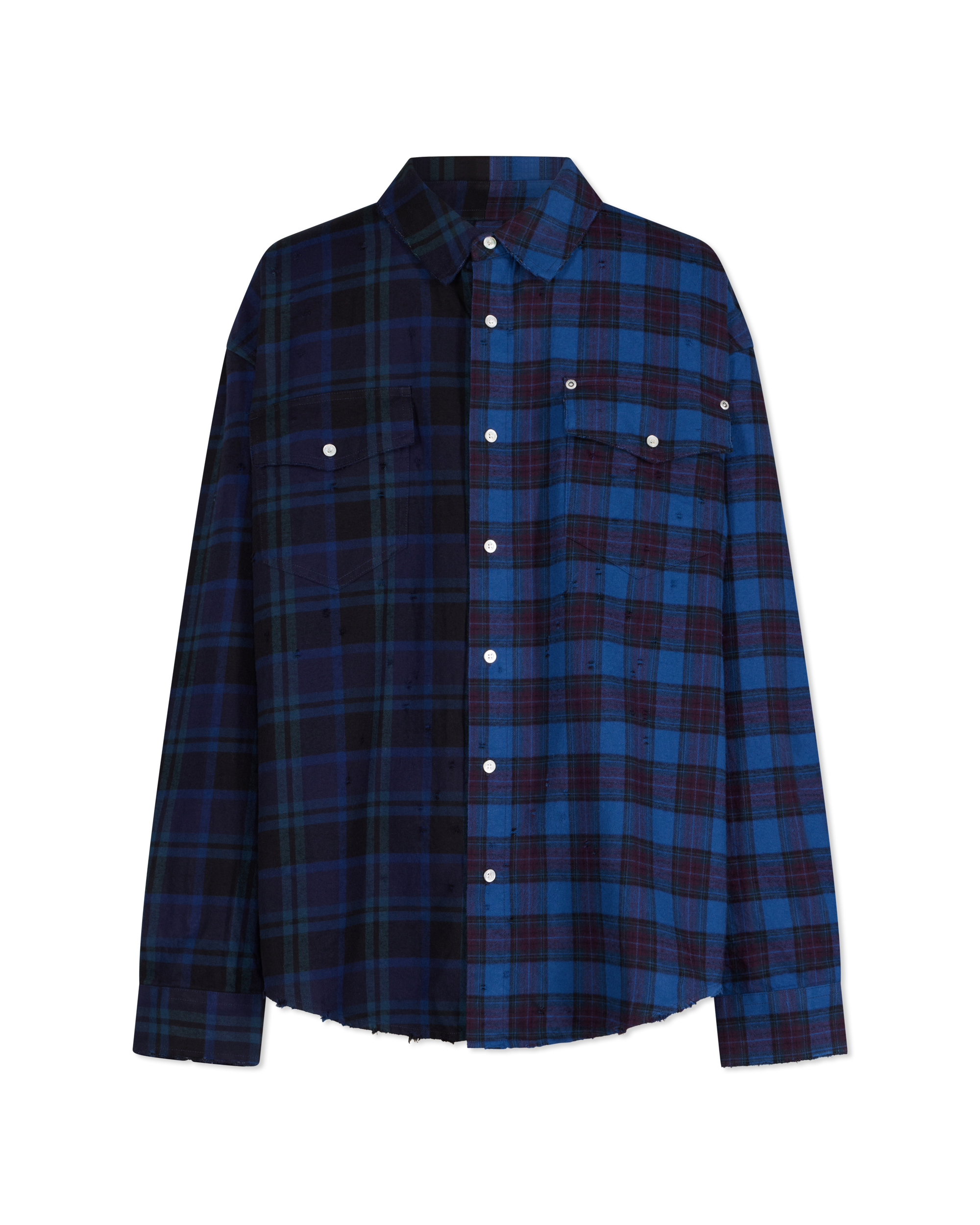 Half & Half Plaid Flannel Shirt