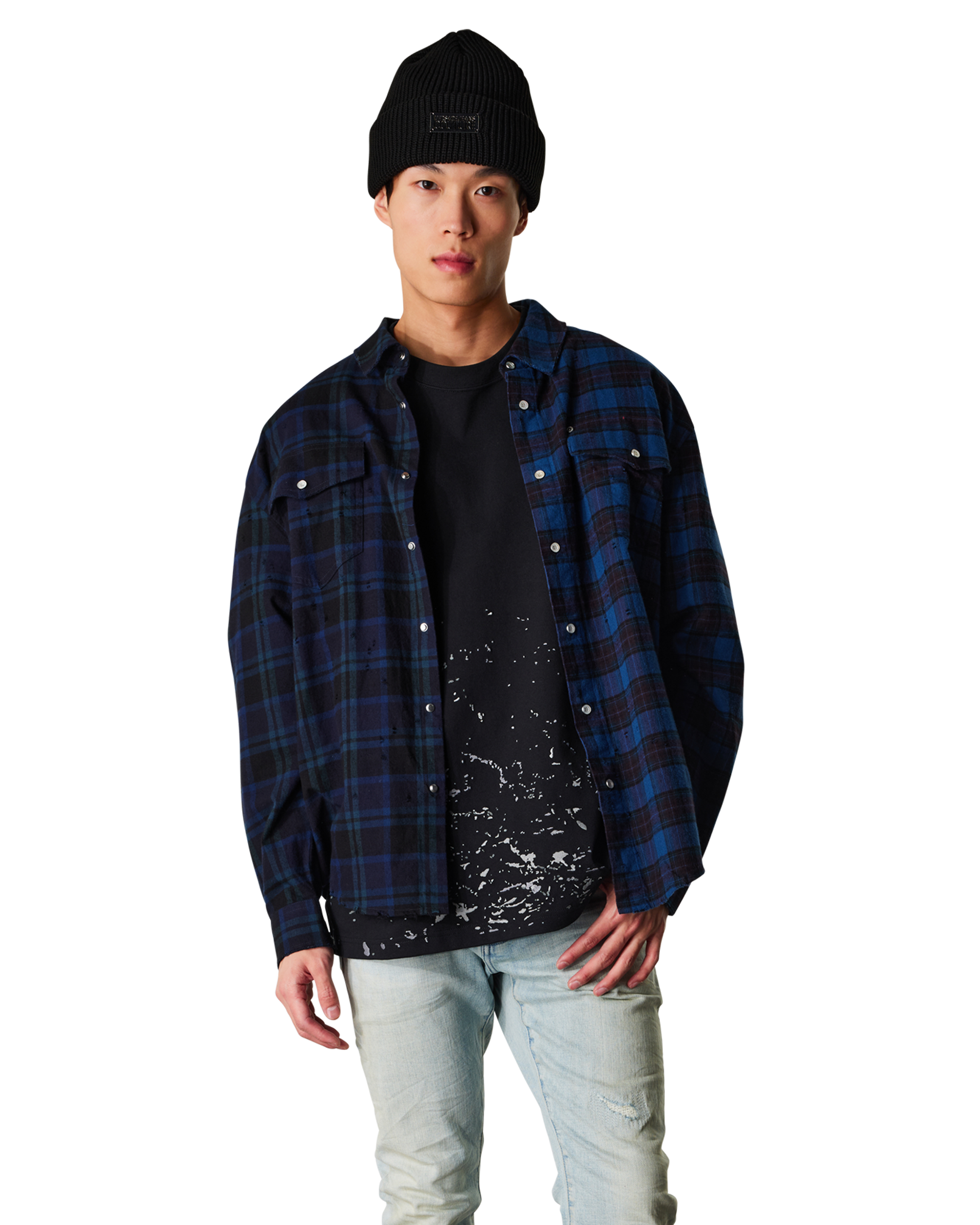 Half & Half Plaid Flannel Shirt