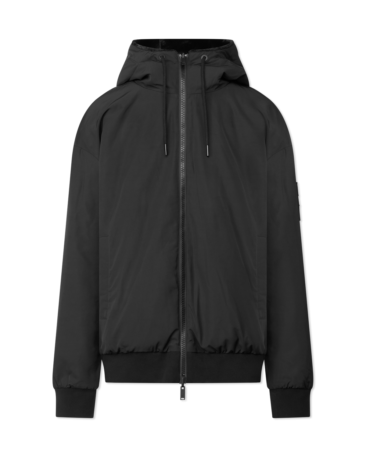 Black/Black Polyester Roland Reversible Bunny Hoodie by Moose Knuckles | DIHSAN