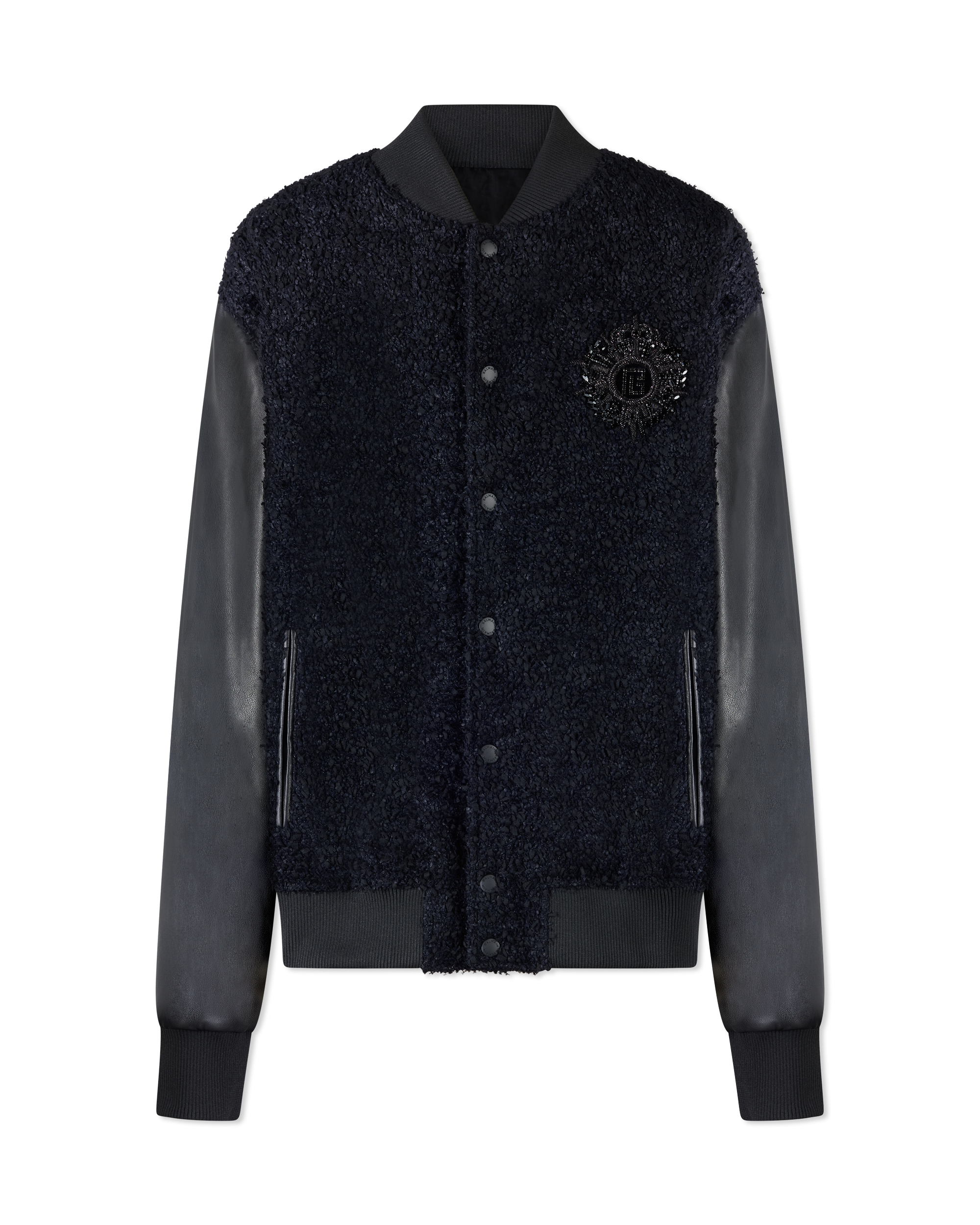 Tweed And Faux Leather Varsity Jacket