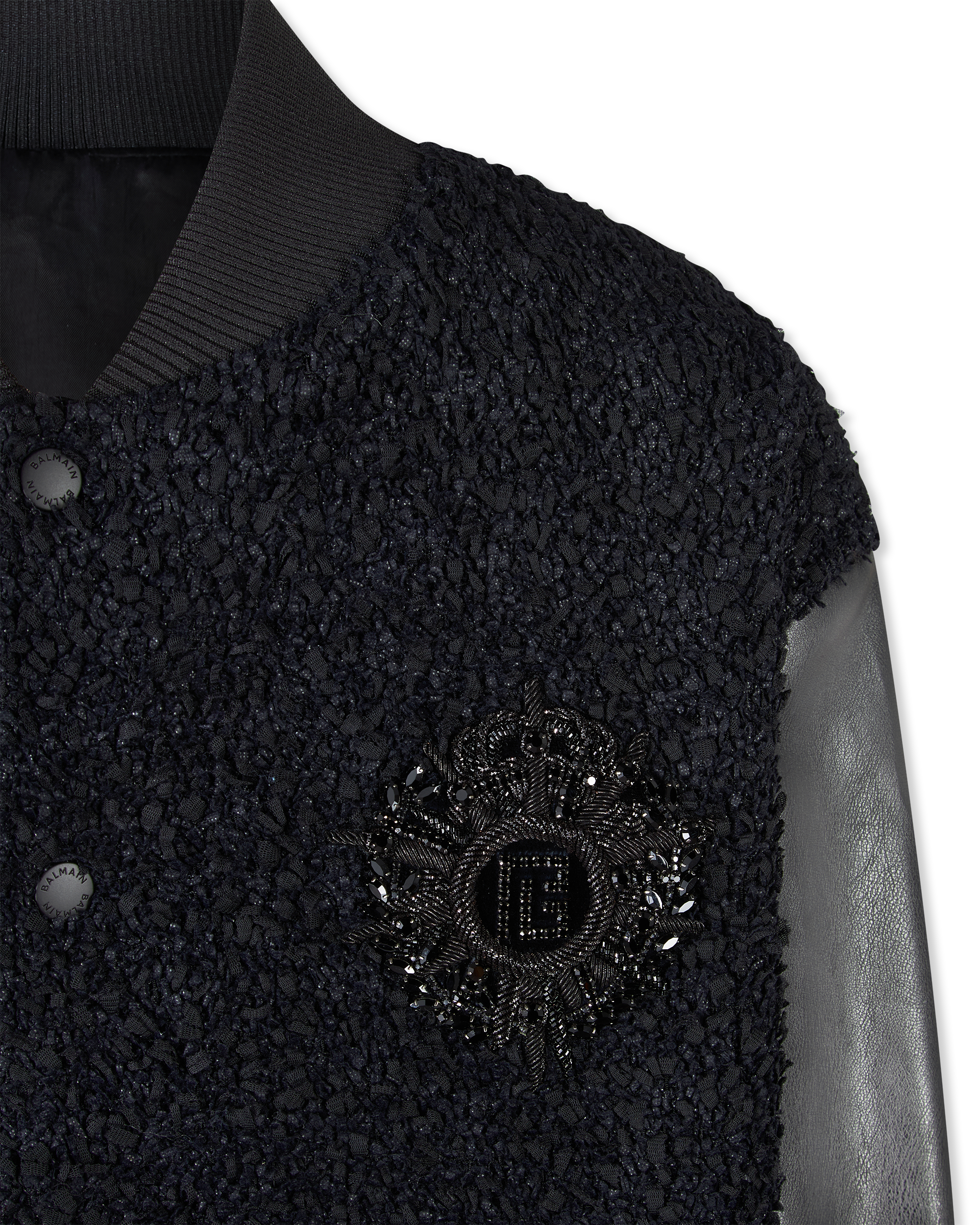 Tweed And Faux Leather Varsity Jacket