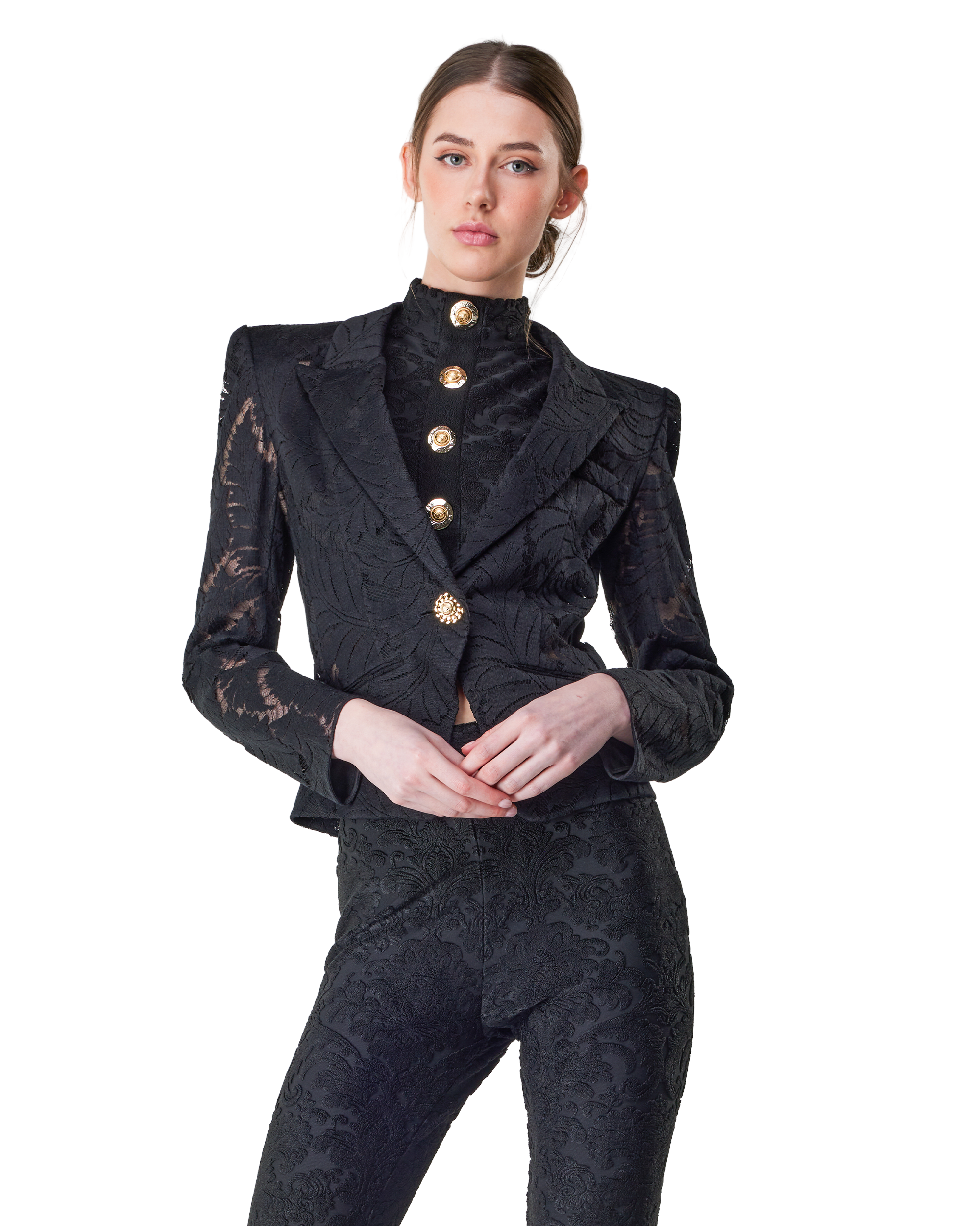 1-Button Fitted Lace Jacket