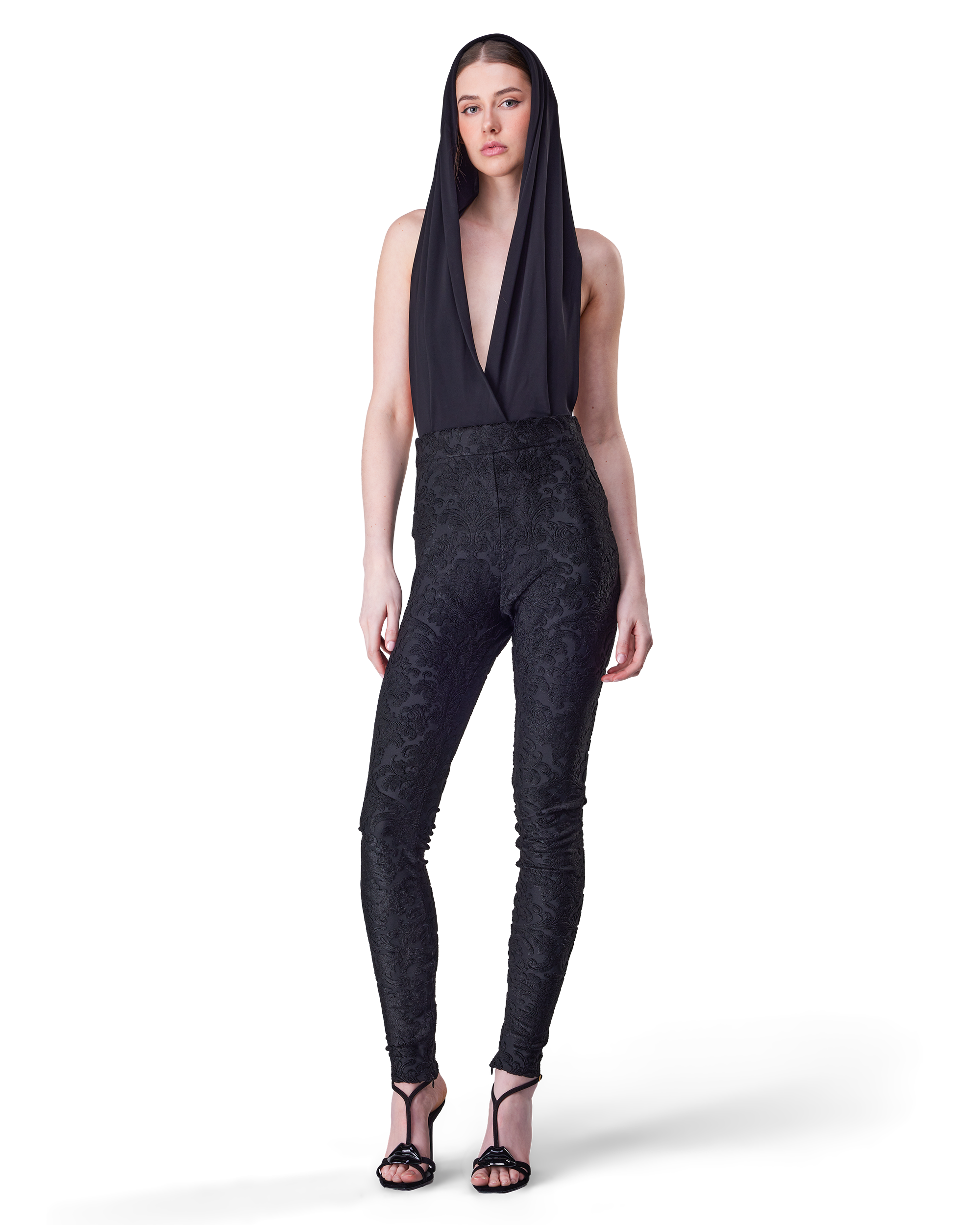 Draped Bodysuit With Hood