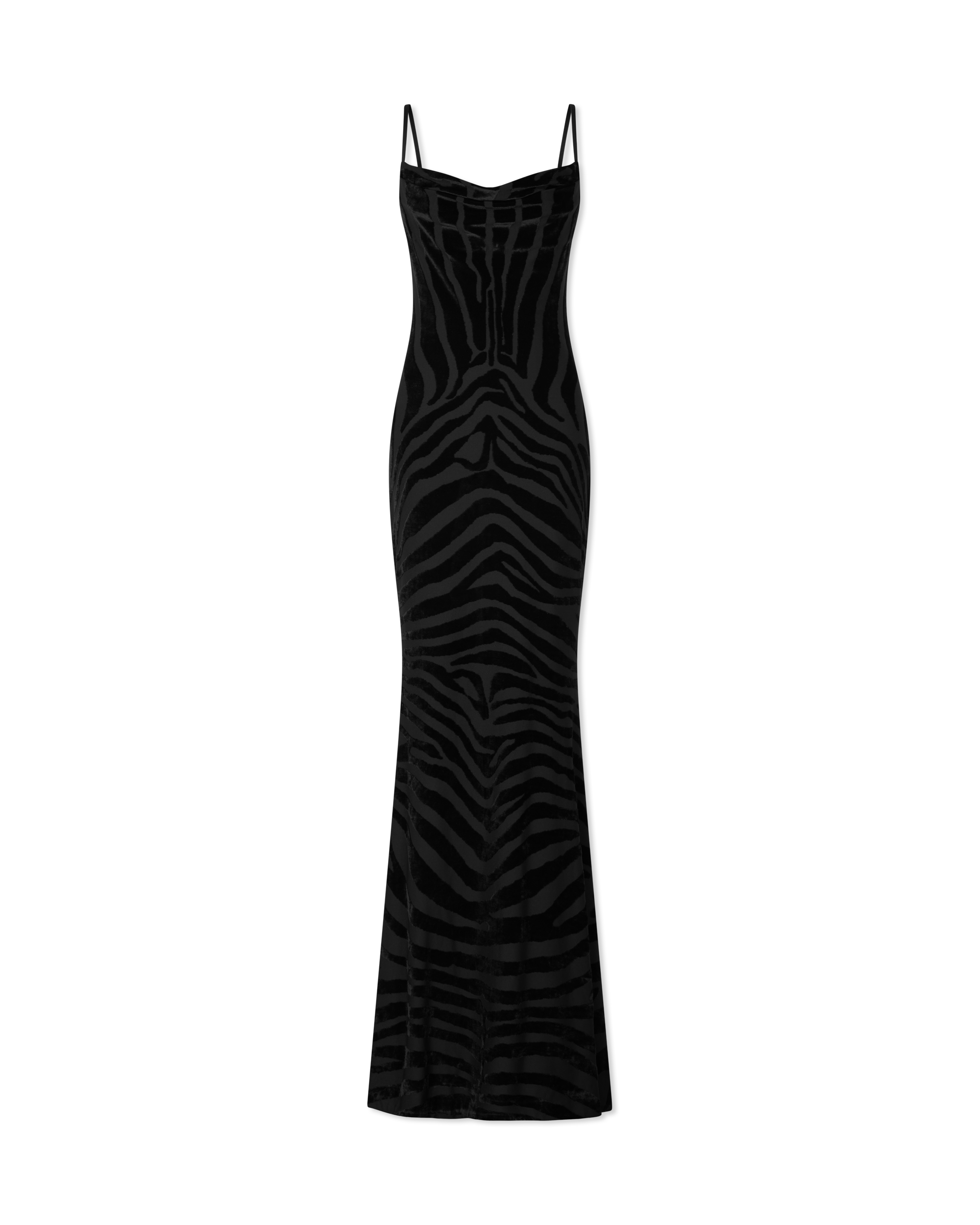 Black Polyester Blend Velvet Zebra Print Gown by Balmain | DIHSAN