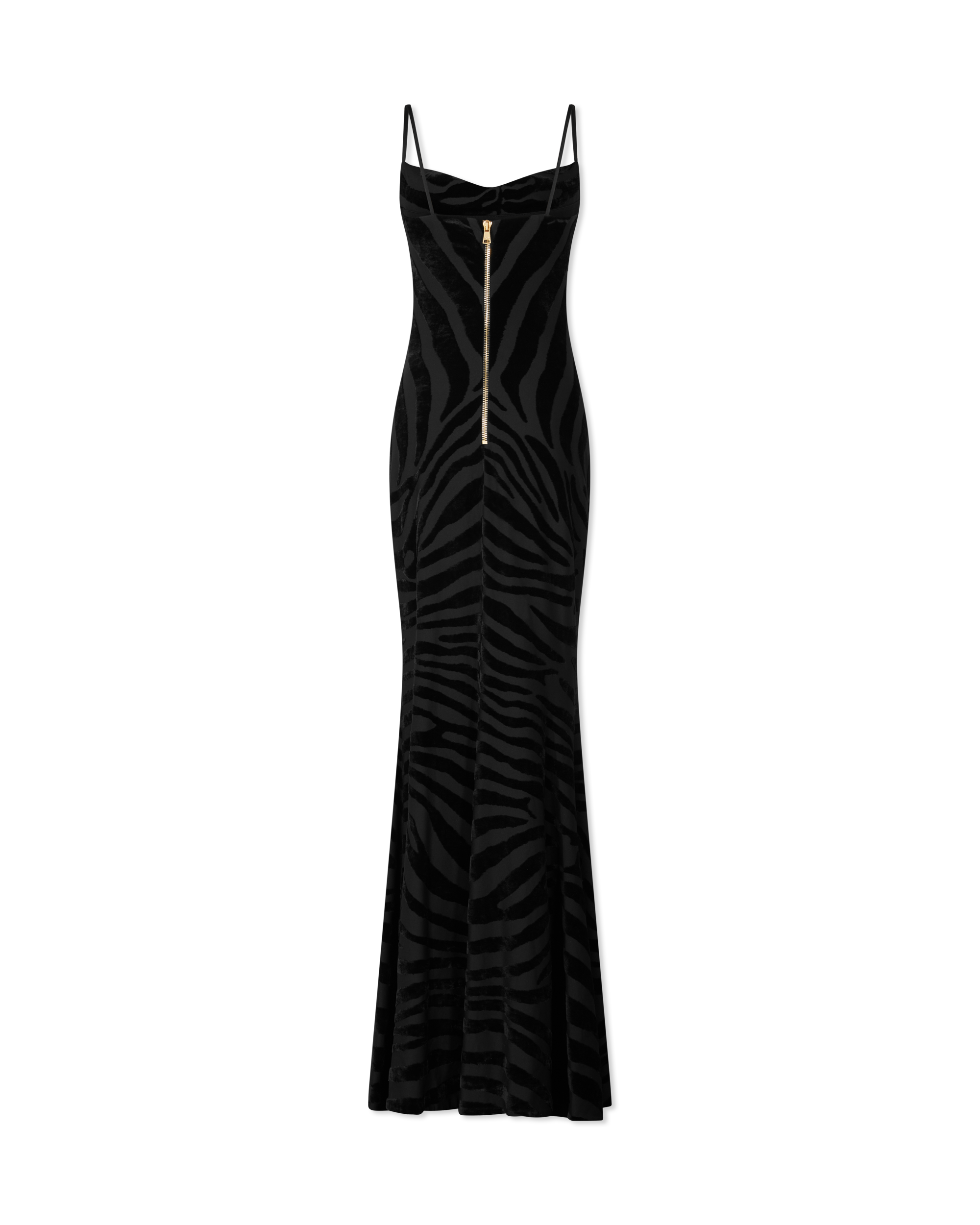 Black Polyester Blend Velvet Zebra Print Gown by Balmain | DIHSAN