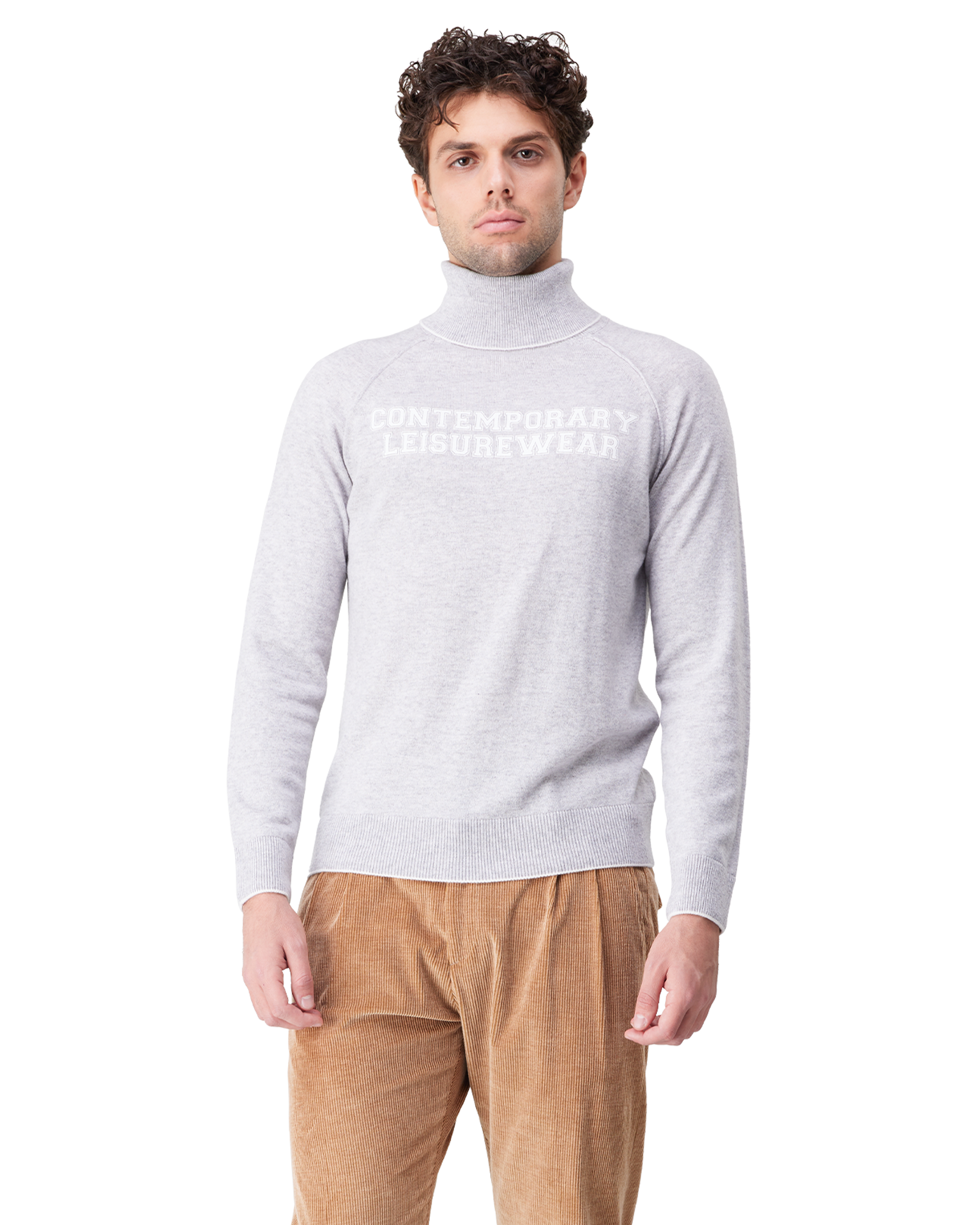 Contrasting Trim Cashmere Turtleneck Sweater
