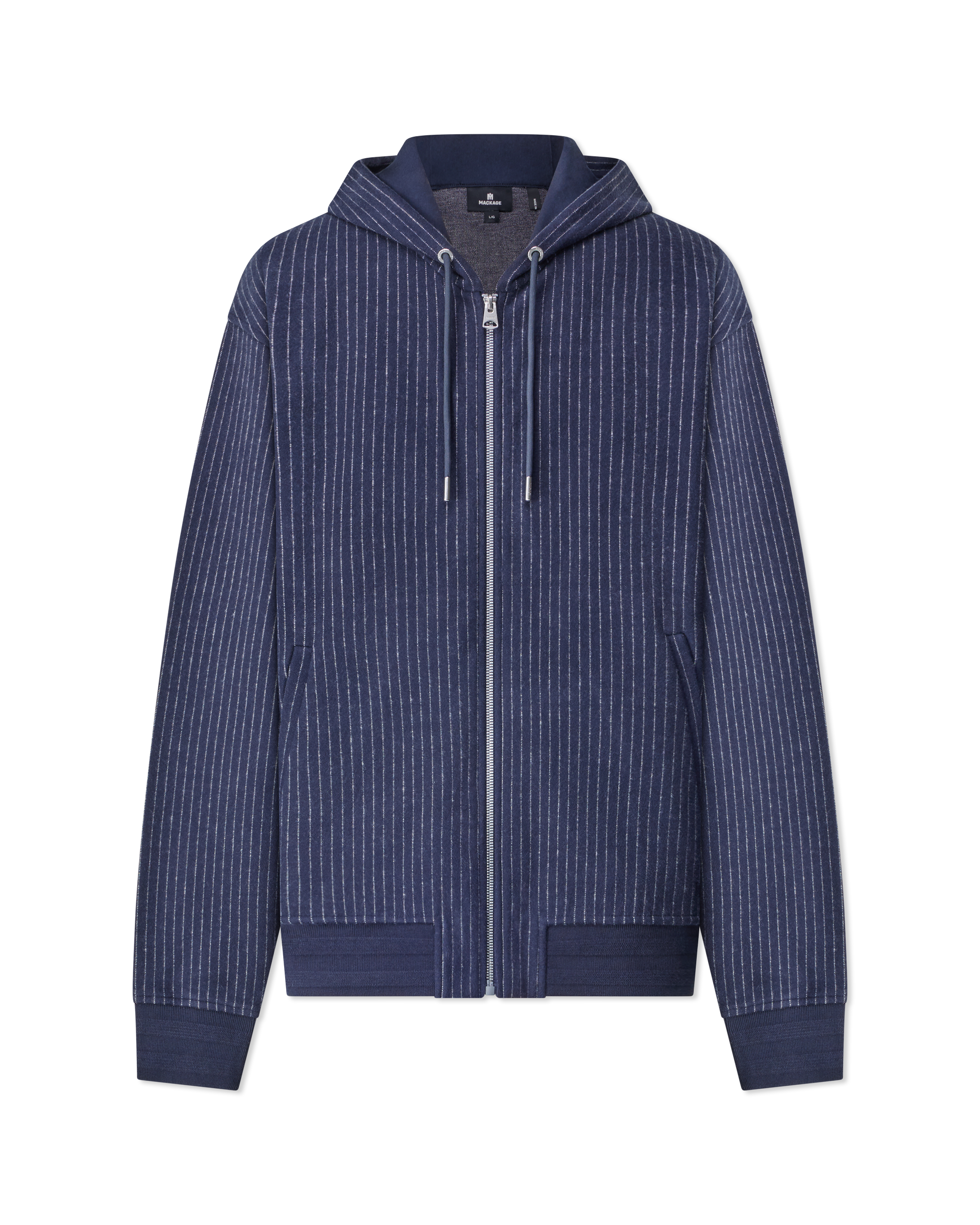 Navy/Cream Organic Ledger-K Brushed Knit Hoodie by Mackage | DIHSAN