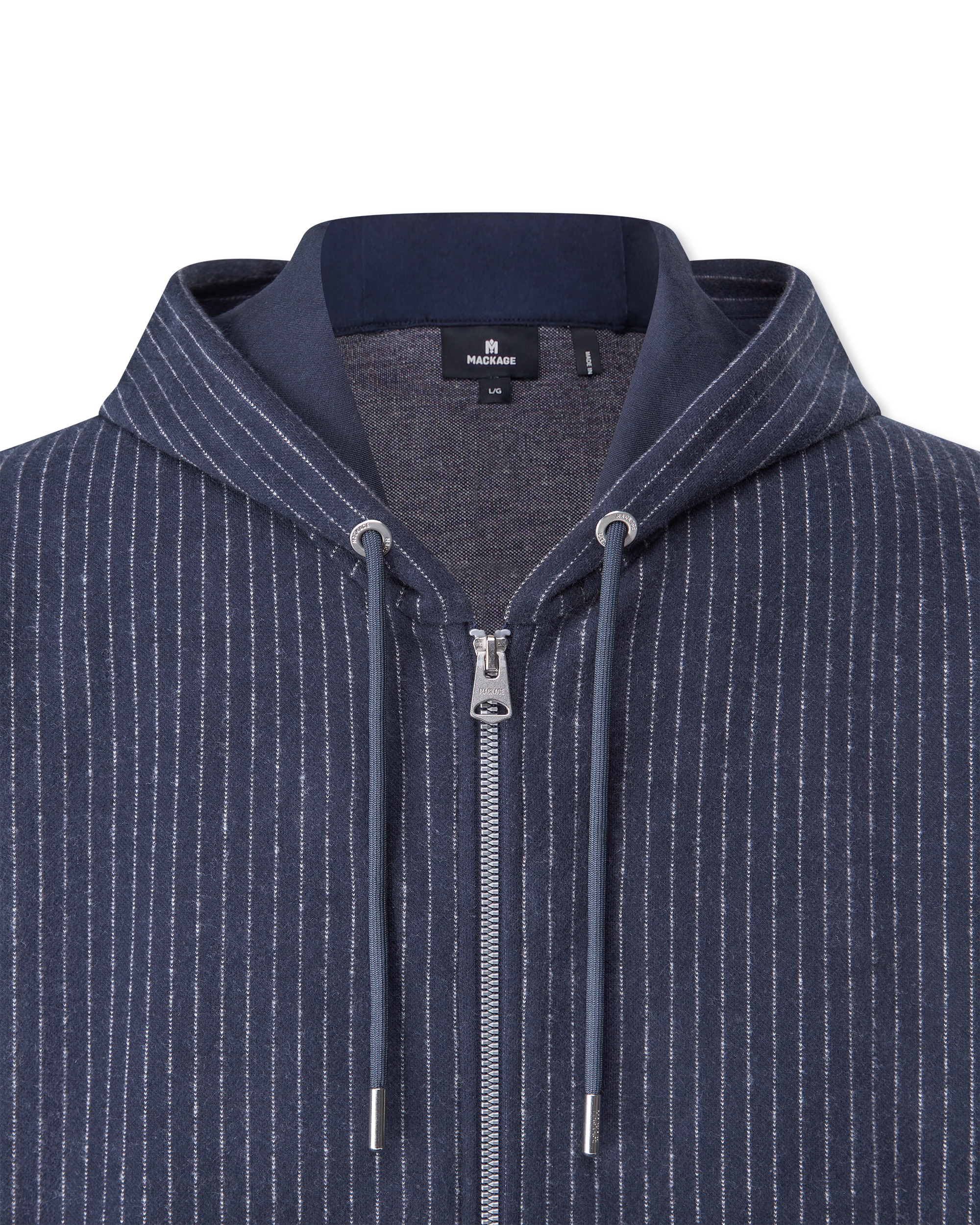 Navy/Cream Organic Ledger-K Brushed Knit Hoodie by Mackage | DIHSAN