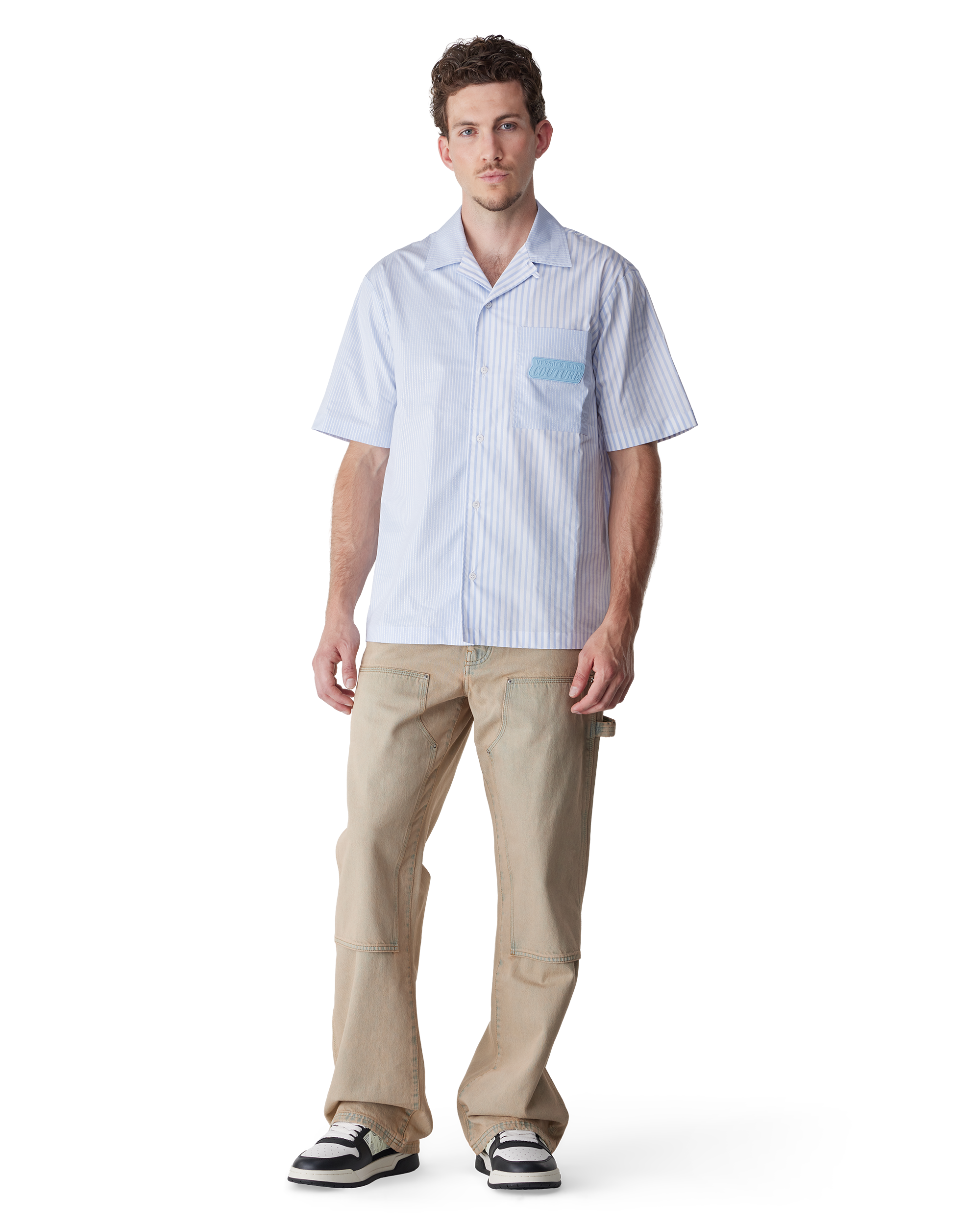 Institutional Logo Patch Striped Shirt