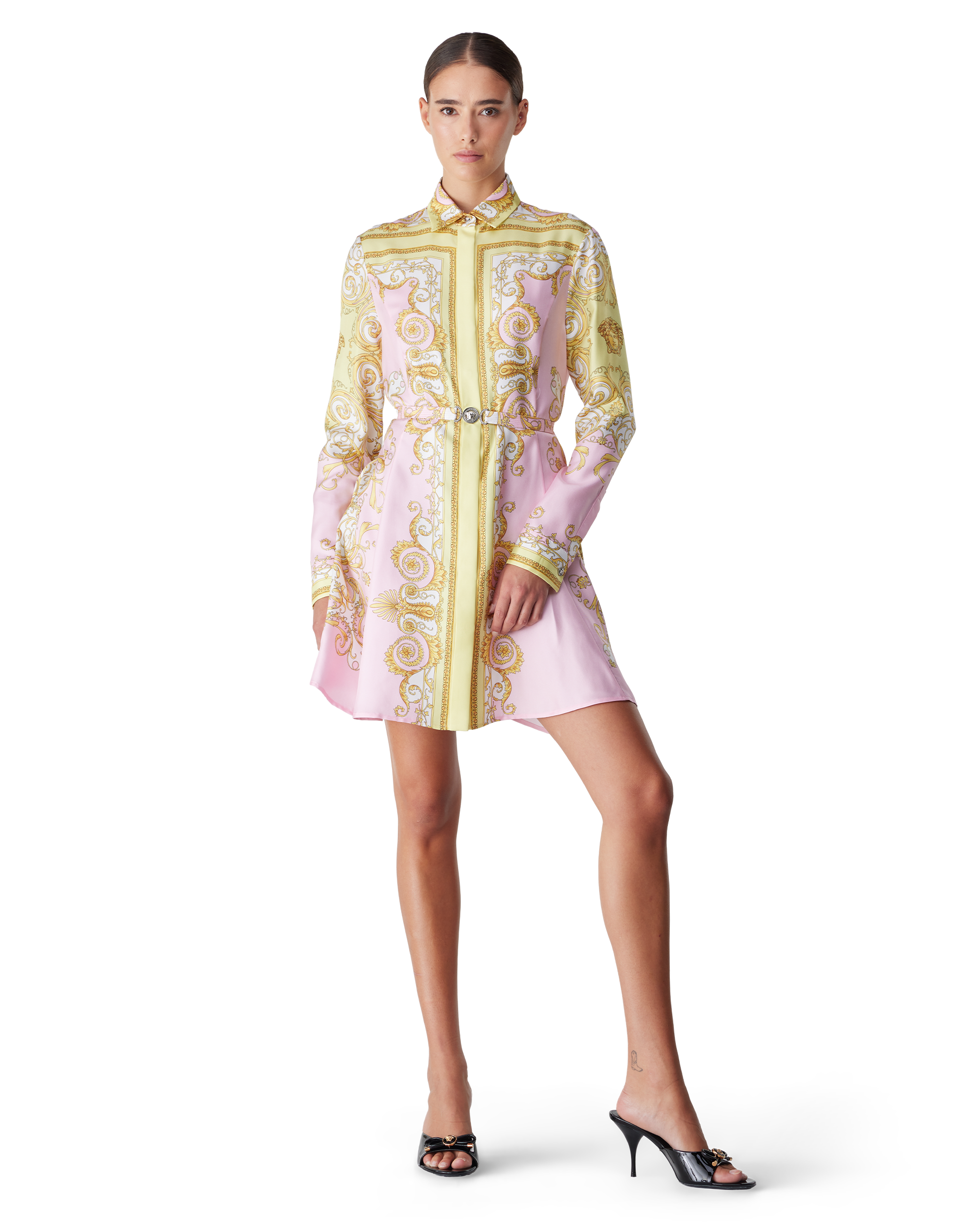 Spring Barocco Silk Mini Shirt Dress
