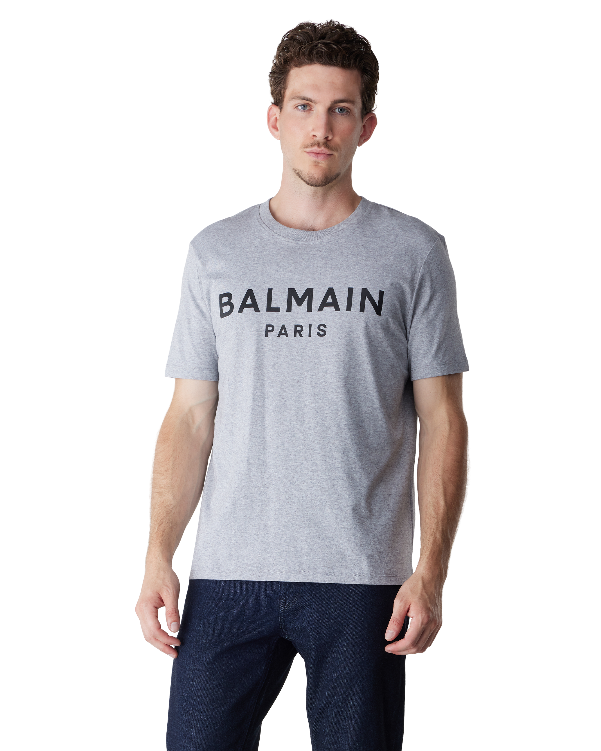 Grey/Black Organic Cotton Print T-Shirt by Balmain | DIHSAN