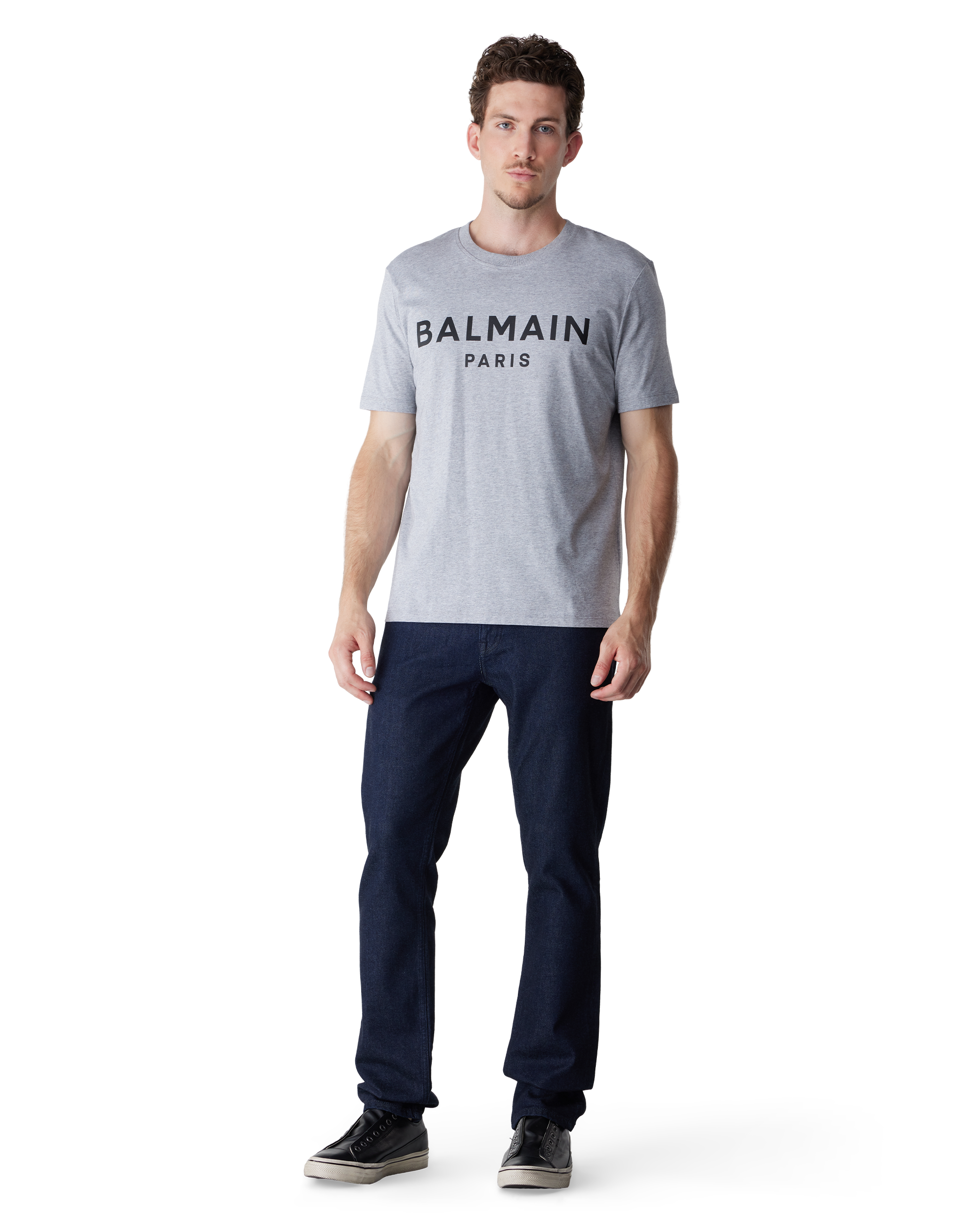 Grey/Black Organic Cotton Print T-Shirt by Balmain | DIHSAN