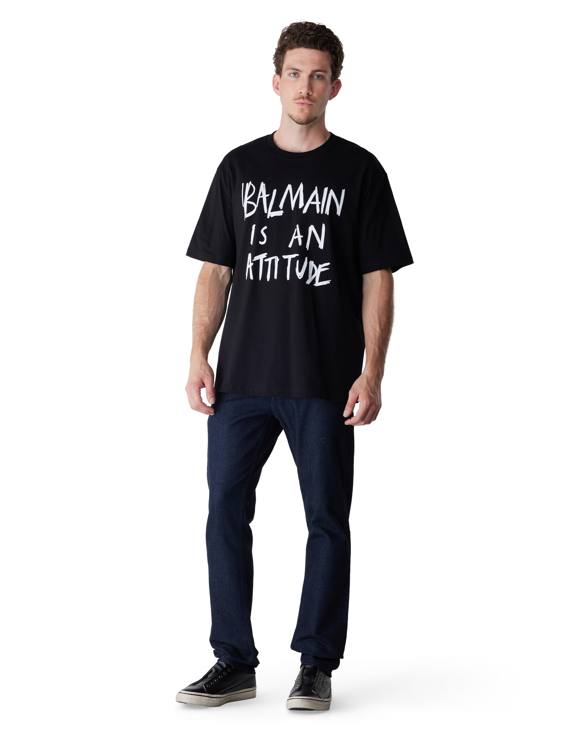 Black/White Organic Cotton Attitude T-Shirt by Balmain | DIHSAN