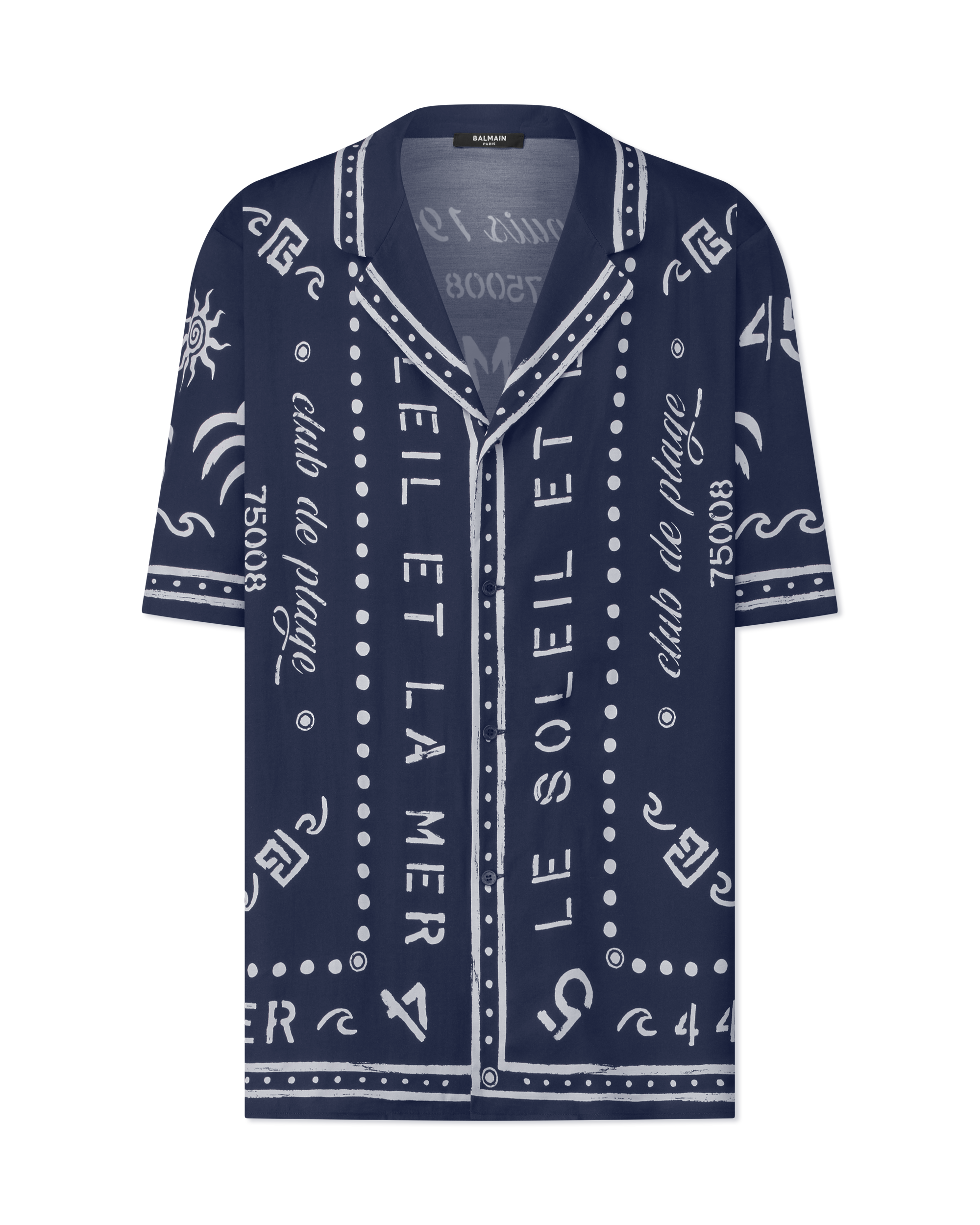 Marine/Beige Viscose Club Printed Pyjama Shirt by Balmain | DIHSAN