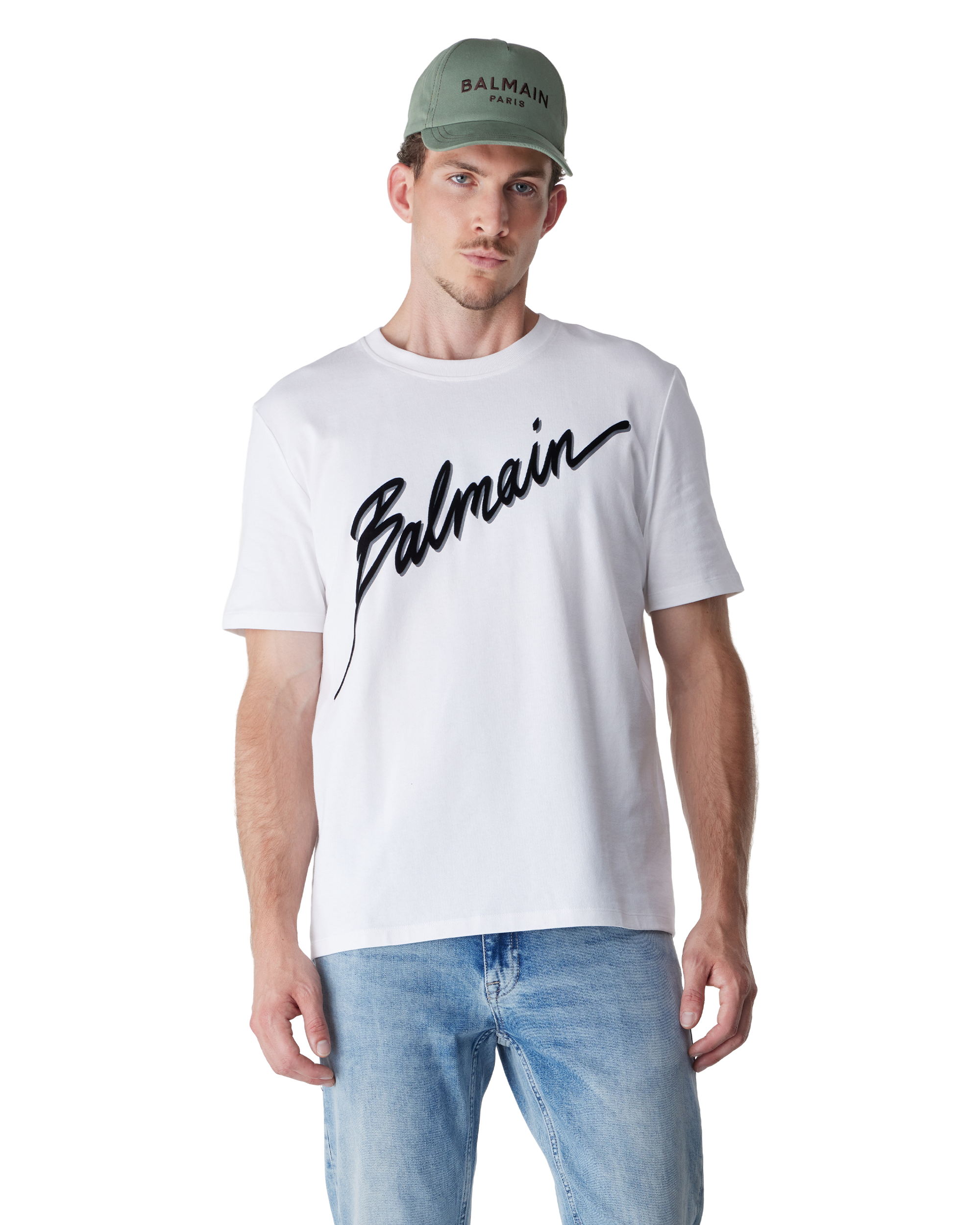 Khaki Cotton Paris Embroidered Baseball Cap by Balmain | DIHSAN
