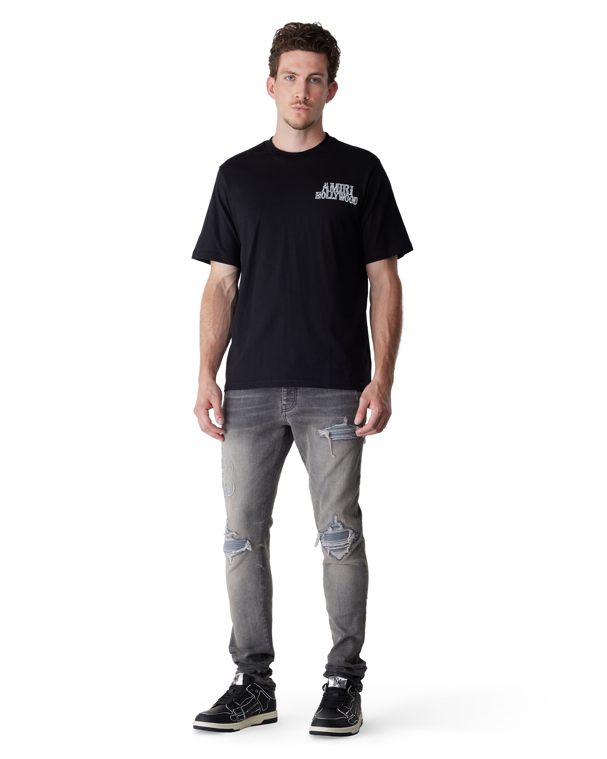 Steel Grey Cotton Blend Hollywood MX1 Distressed Jeans by AMIRI | DIHSAN