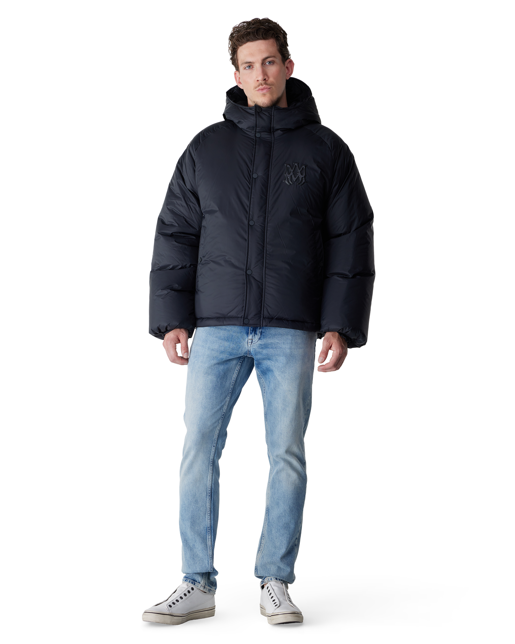 Black Nylon Logo Hooded Down Jacket by AMIRI | DIHSAN