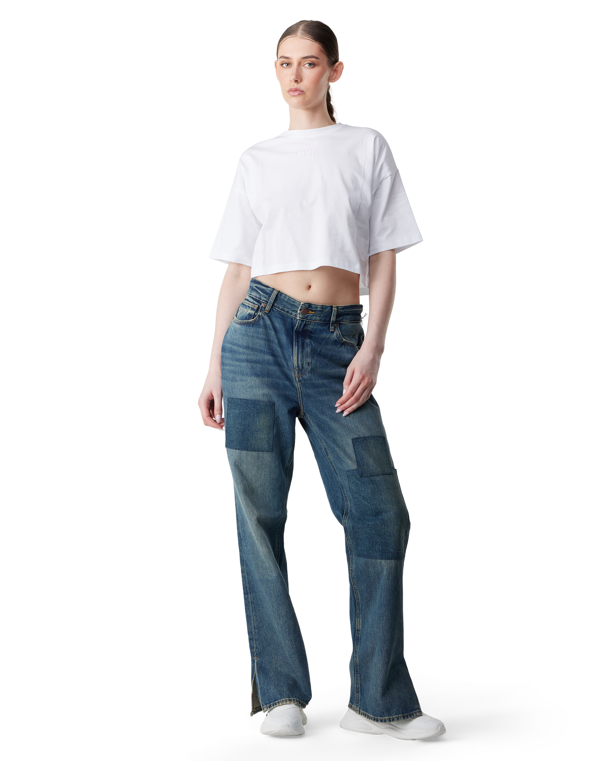 Balmain Logo Embroidered Cropped T-Shirt
