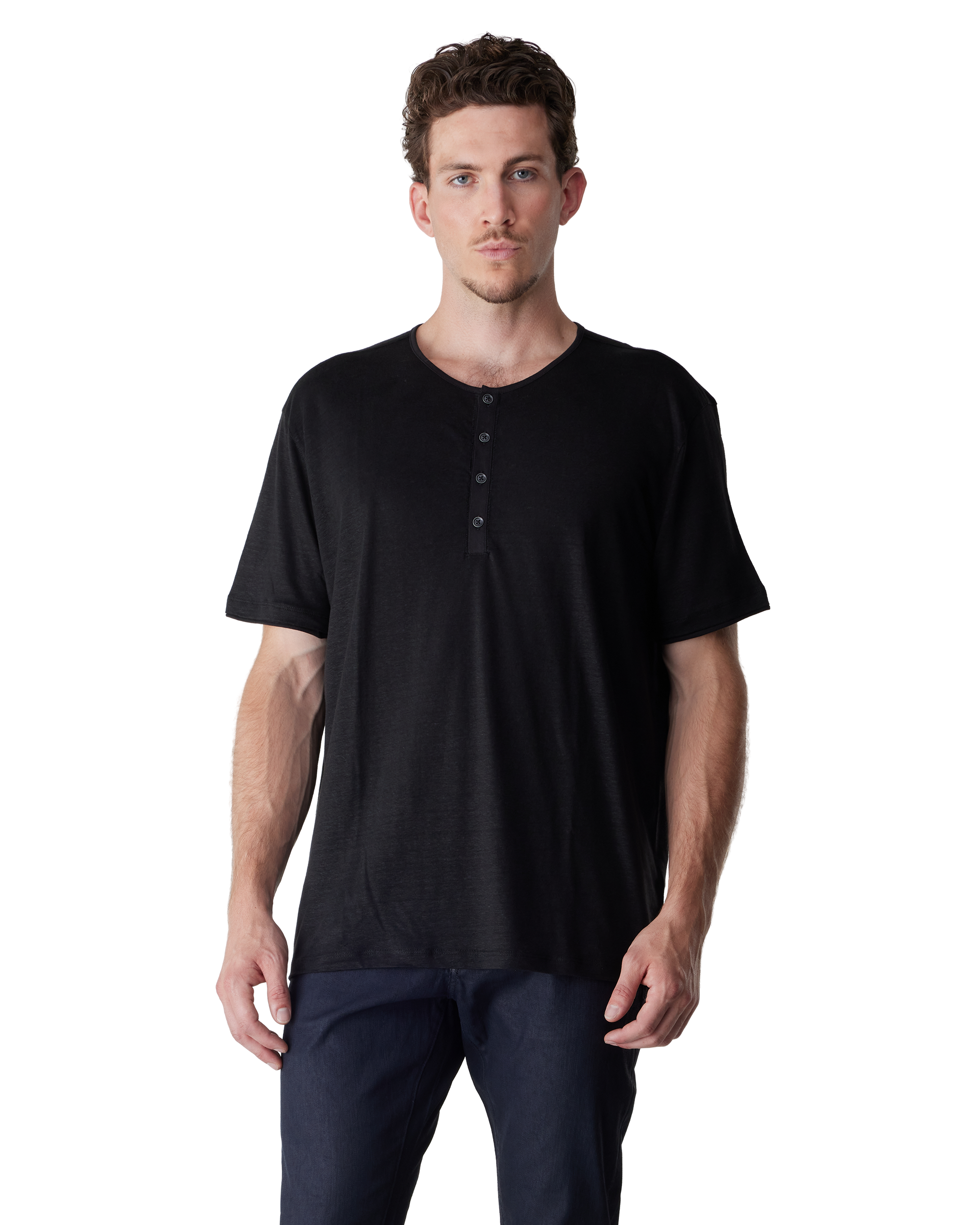 Black Linen Bleecker Linen Henley by John Varvatos | DIHSAN