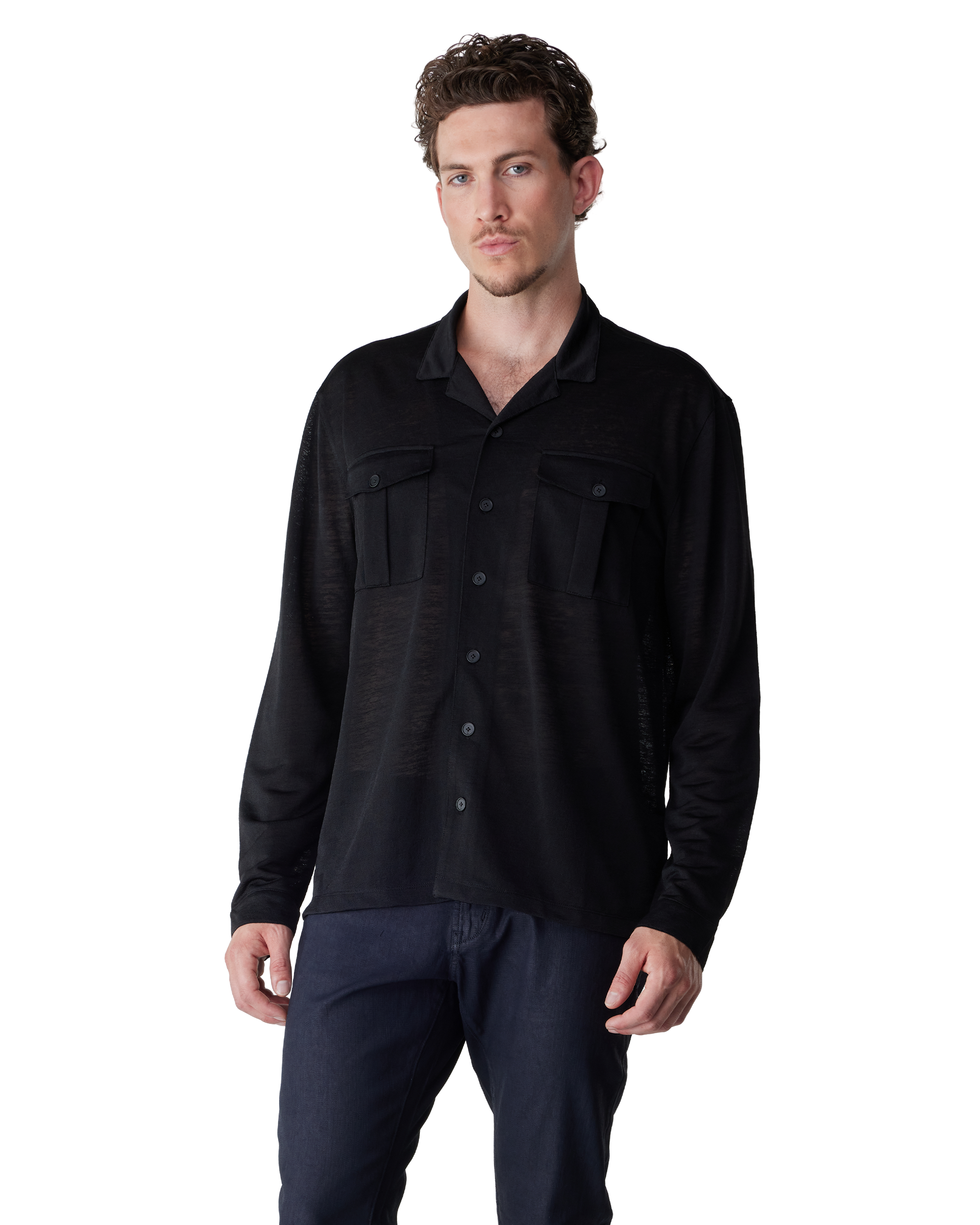 Black Polyester Sintra Military Shirt by John Varvatos | DIHSAN