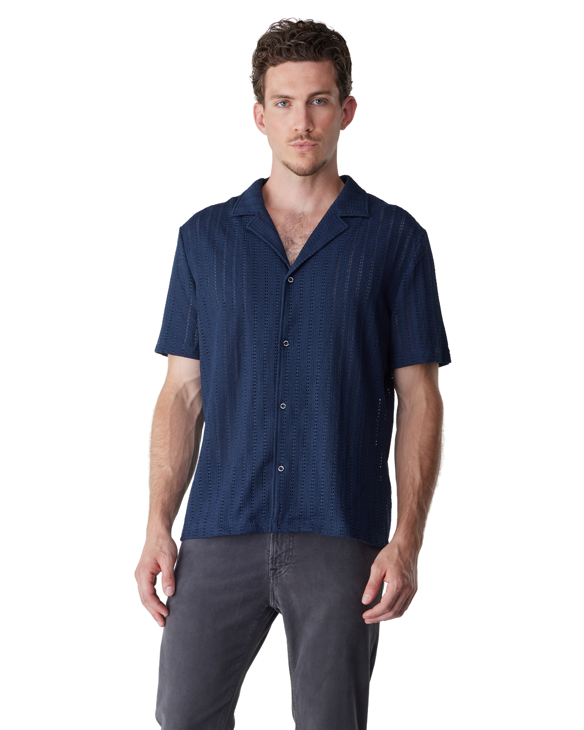 Navy Recycled Polyester Blend Poolside Camp Collar Shirt by Champlain | DIHSAN